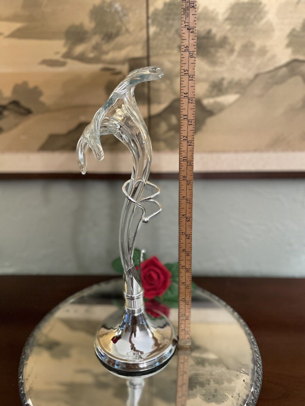 Epergne Art Glass Lily flower with Silver Display Stand 15" MINT
