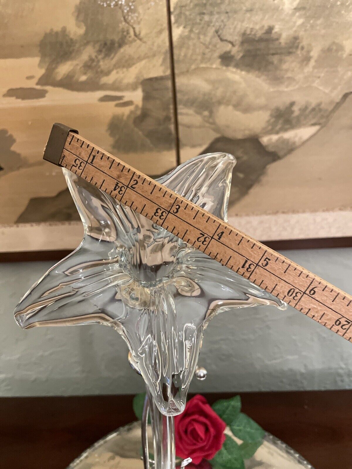 Epergne Art Glass Lily flower with Silver Display Stand 15" MINT