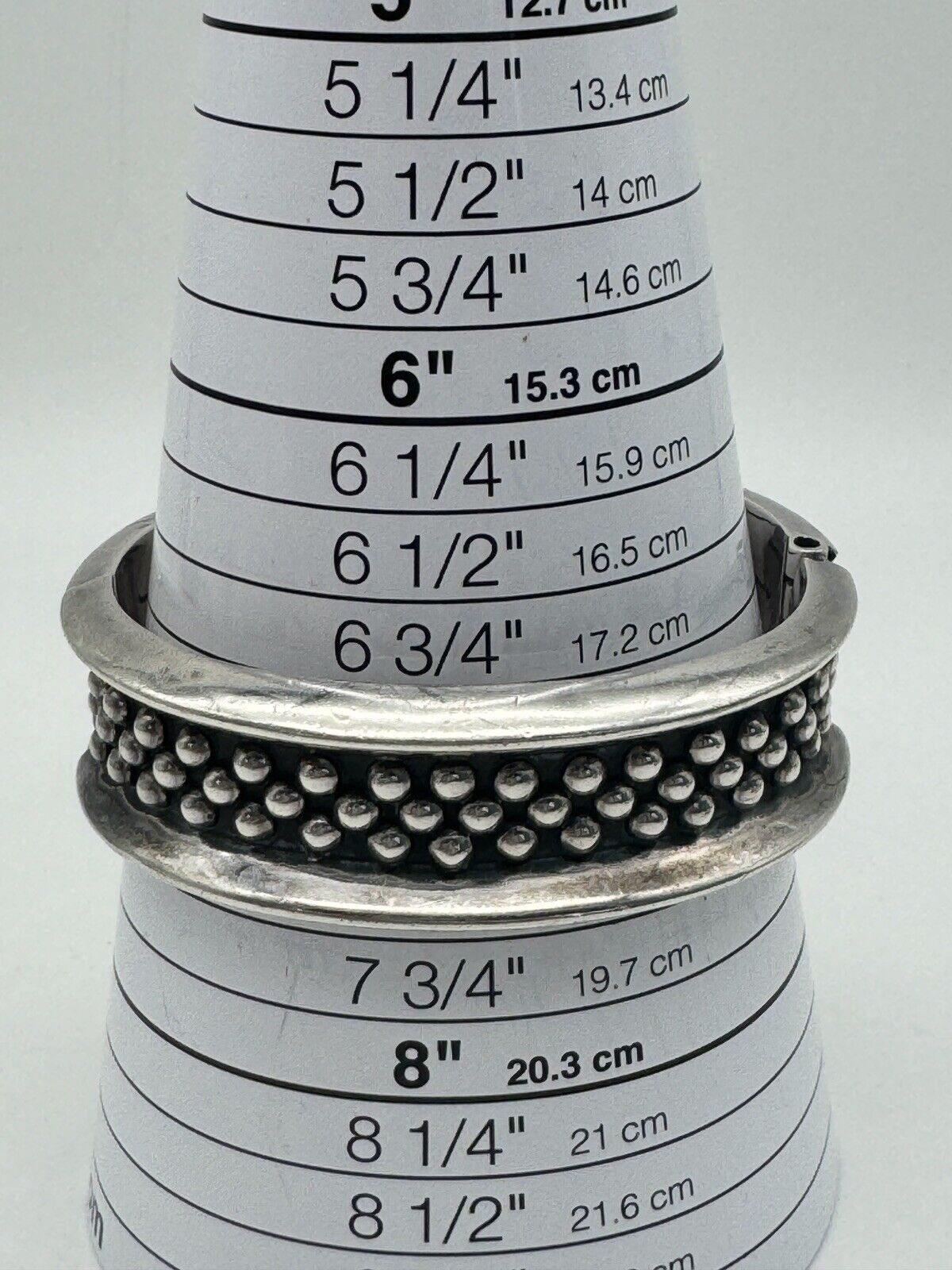 Sterling Hinged Bangle Mexico Signed Large Beaded TH-90 68.8g Circa 7.5”