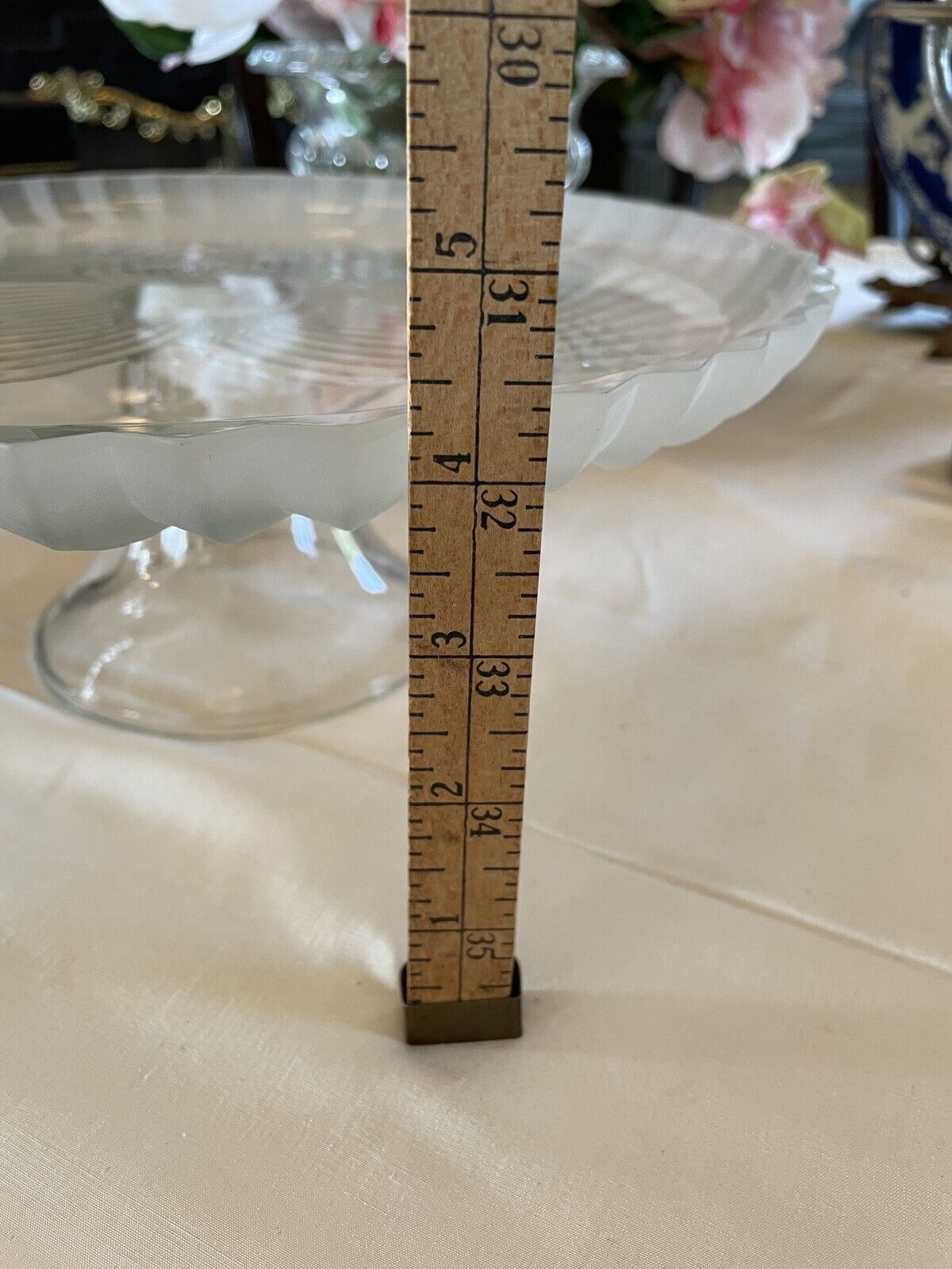 Vintage Art Deco Style Cake Pedestal Stand Frosted & Clear Glass