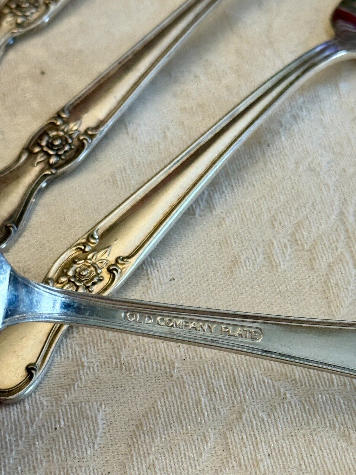 Set Of 5 Community Silver Plate Rose Pattern Forks 6.75”
