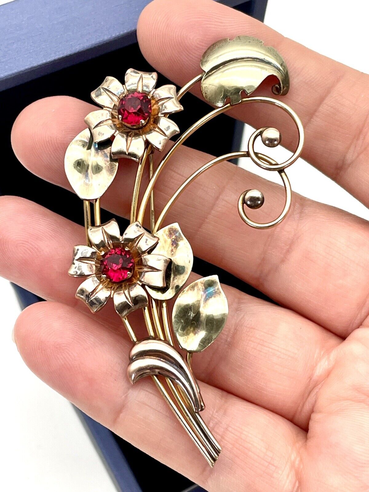 Vintage Harry Iskin 1/20 10K Gold Filled Red Flower Bouquet 3” Brooch Pin