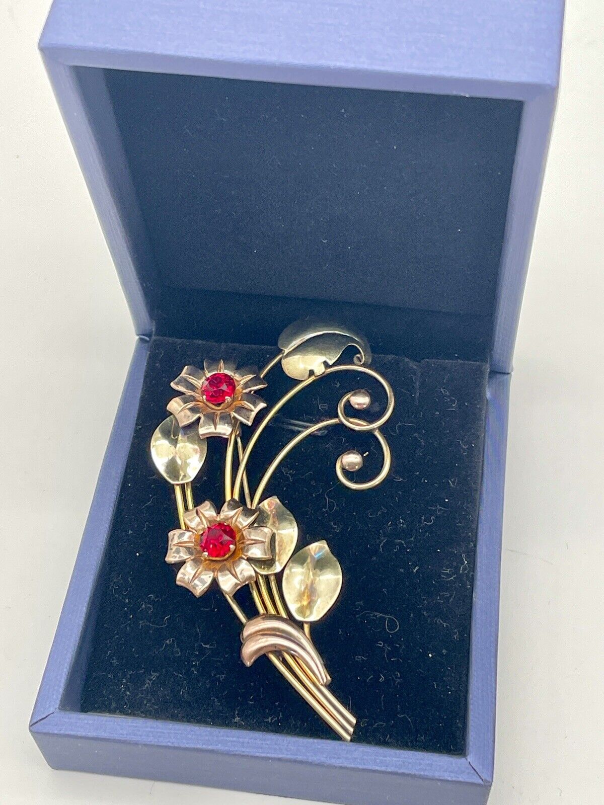 Vintage Harry Iskin 1/20 10K Gold Filled Red Flower Bouquet 3” Brooch Pin