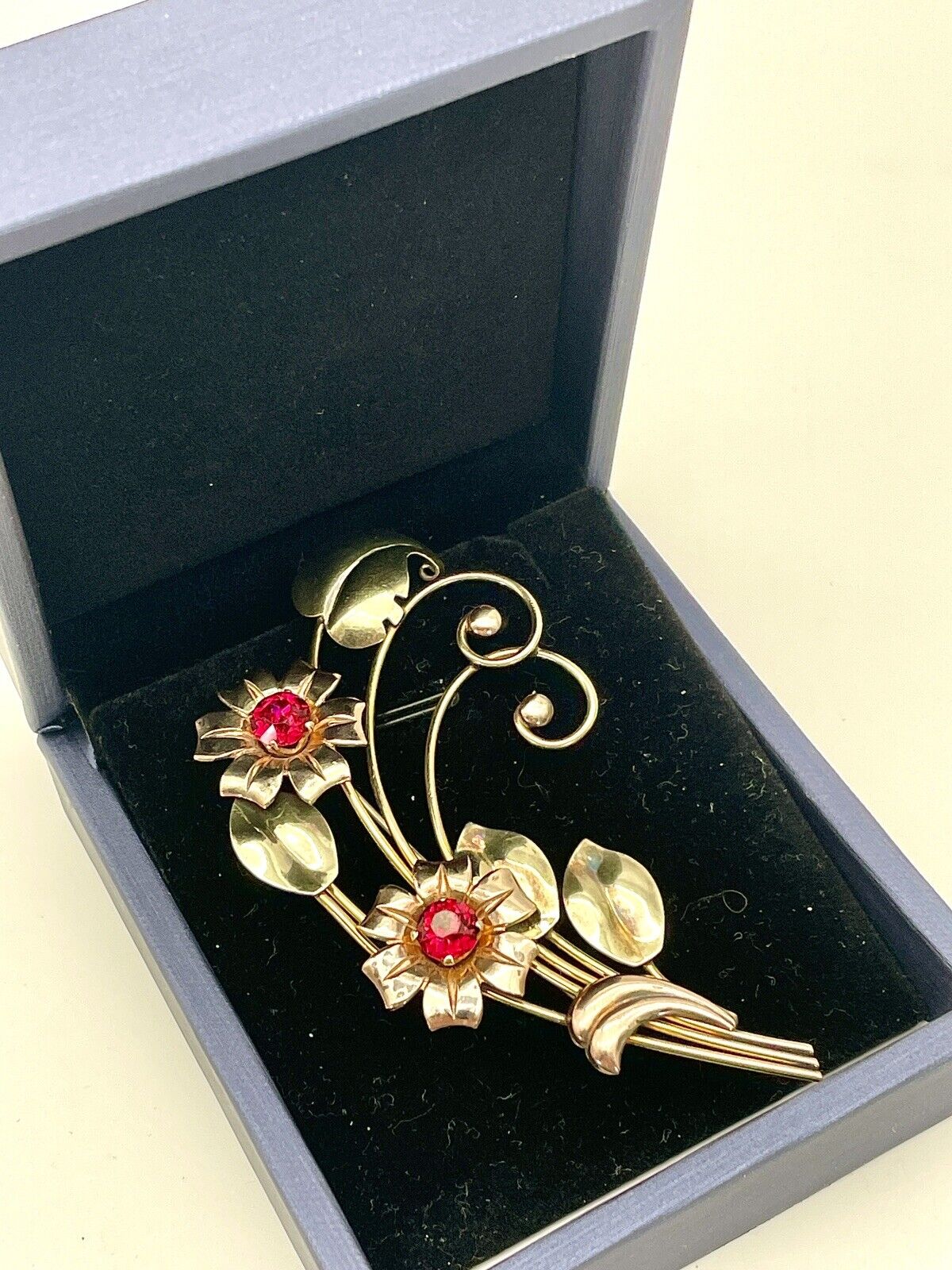 Vintage Harry Iskin 1/20 10K Gold Filled Red Flower Bouquet 3” Brooch Pin
