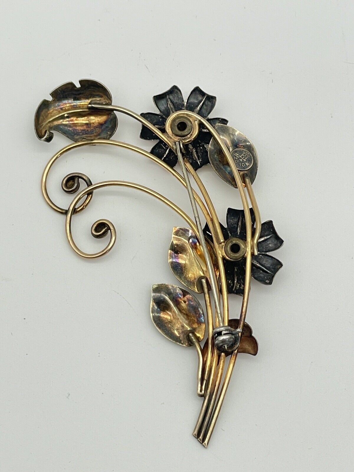 Vintage Harry Iskin 1/20 10K Gold Filled Red Flower Bouquet 3” Brooch Pin