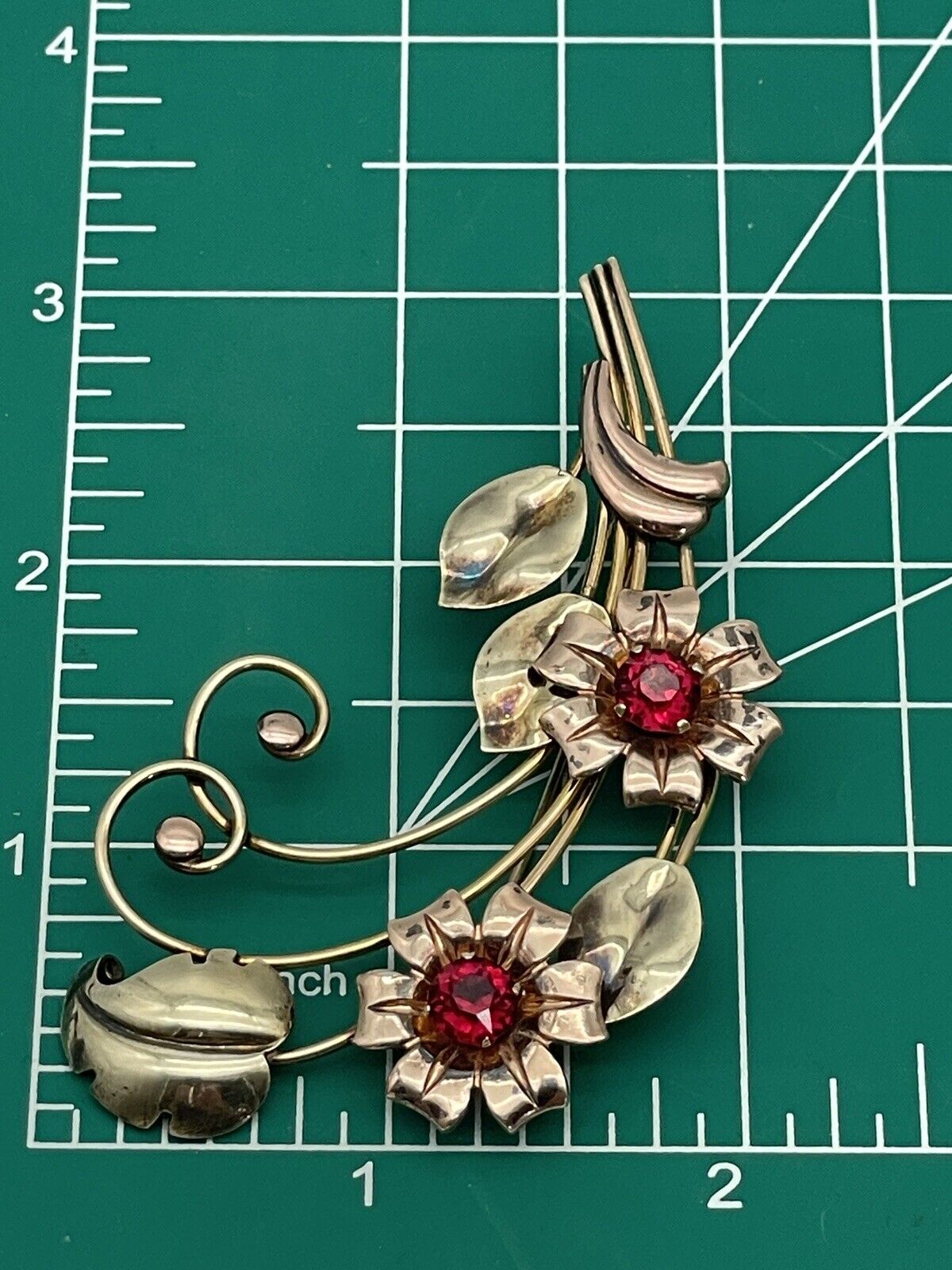 Vintage Harry Iskin 1/20 10K Gold Filled Red Flower Bouquet 3” Brooch Pin