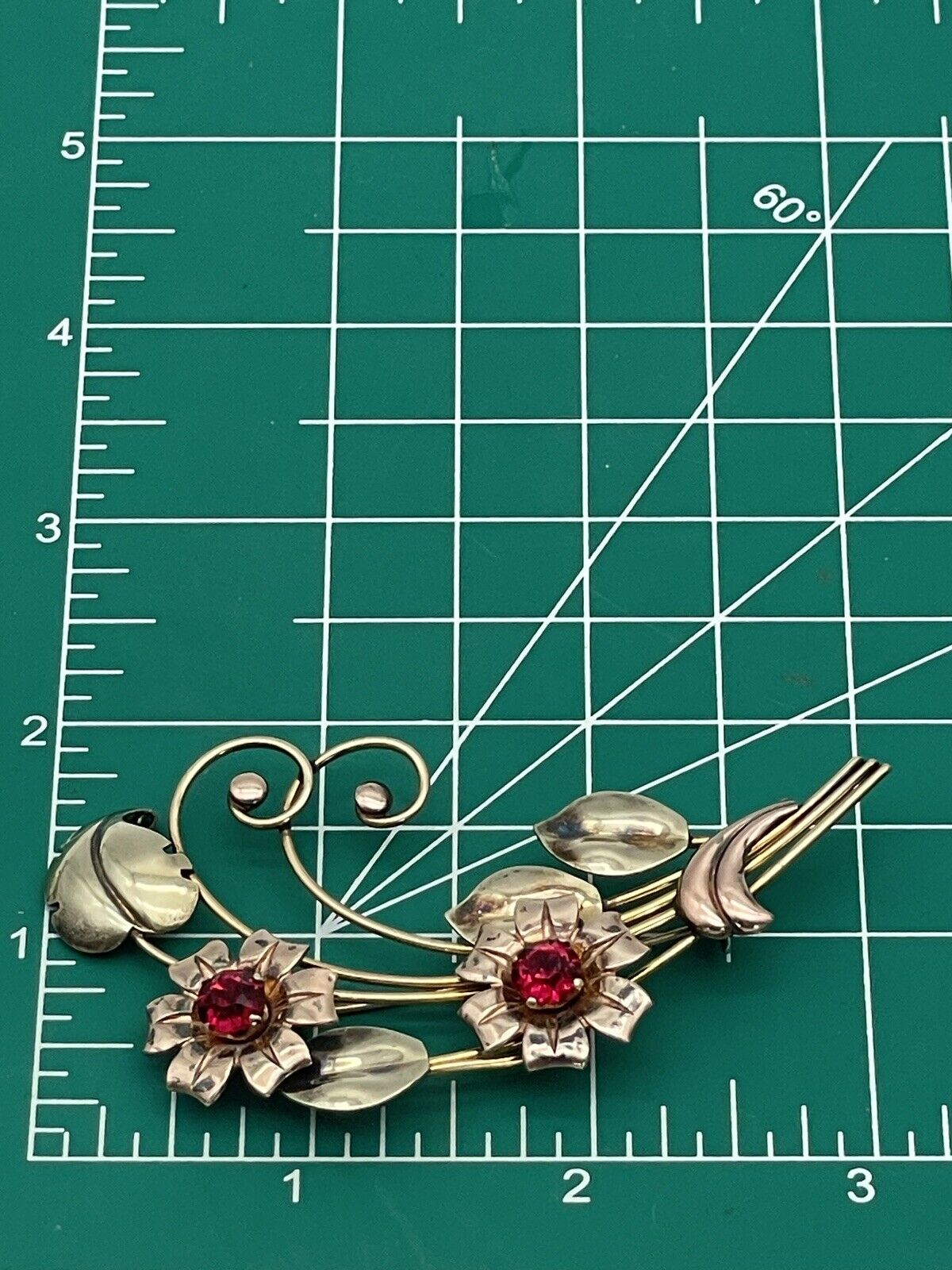 Vintage Harry Iskin 1/20 10K Gold Filled Red Flower Bouquet 3” Brooch Pin