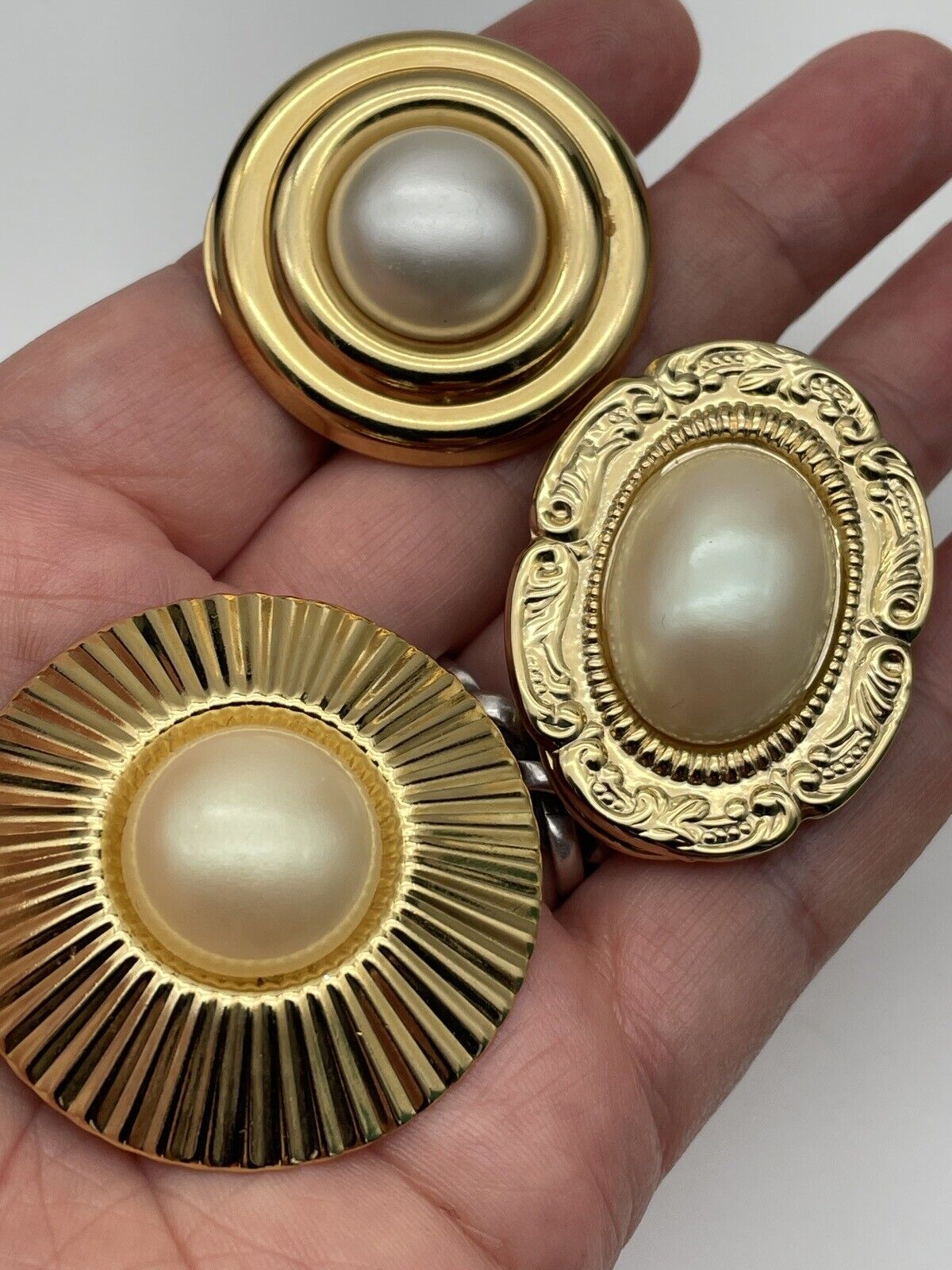 Vintage Scarf Clip Lot Gold Tone With Faux Pearls Set Of Three