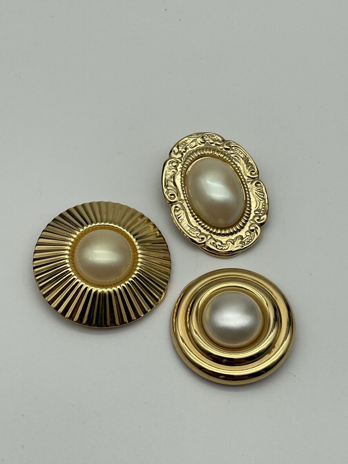 Vintage Scarf Clip Lot Gold Tone With Faux Pearls Set Of Three
