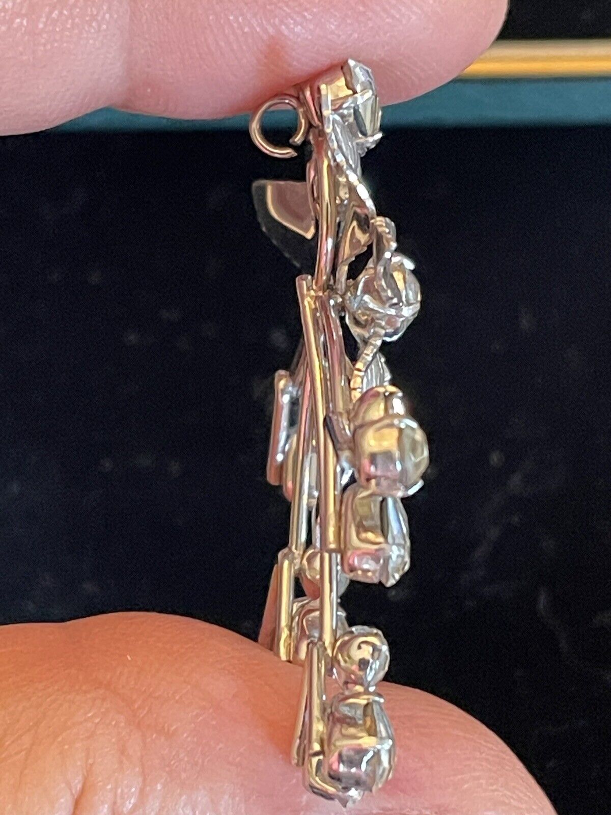 Vintage Krementz Clear Rhinestone Earrings & Pendant ORIGINAL CASE SIGNED