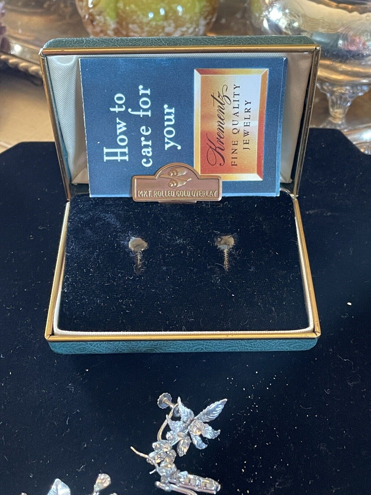 Vintage Krementz Clear Rhinestone Earrings & Pendant ORIGINAL CASE SIGNED