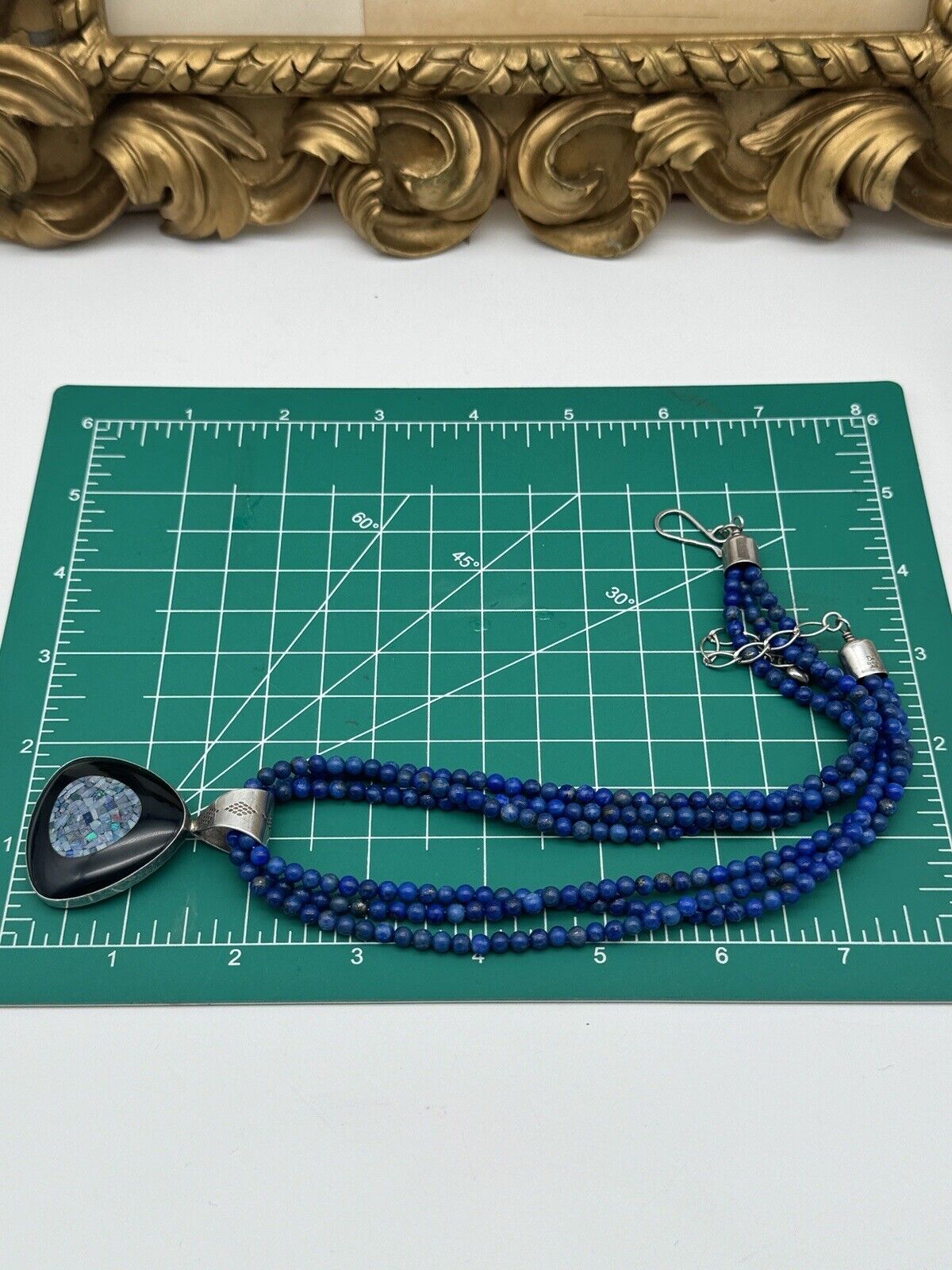 Vintage DTR Jay KING Lapis Onyx & Opal Mosaic 925 Sterling Necklace & Pendant