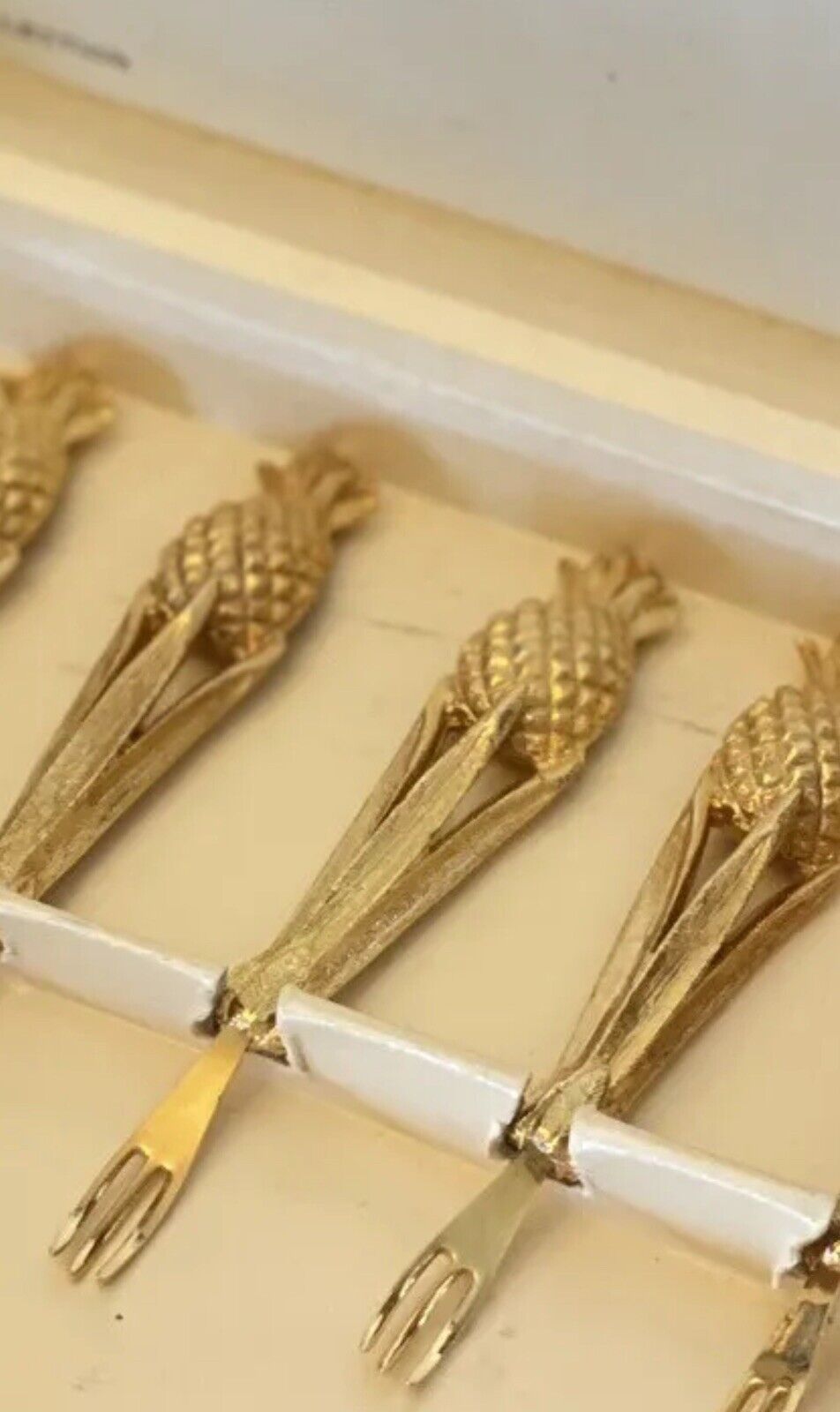 Vintage Canapé Fork Set 24kt Gold Plated Janis Collection 6 Pineapple Design