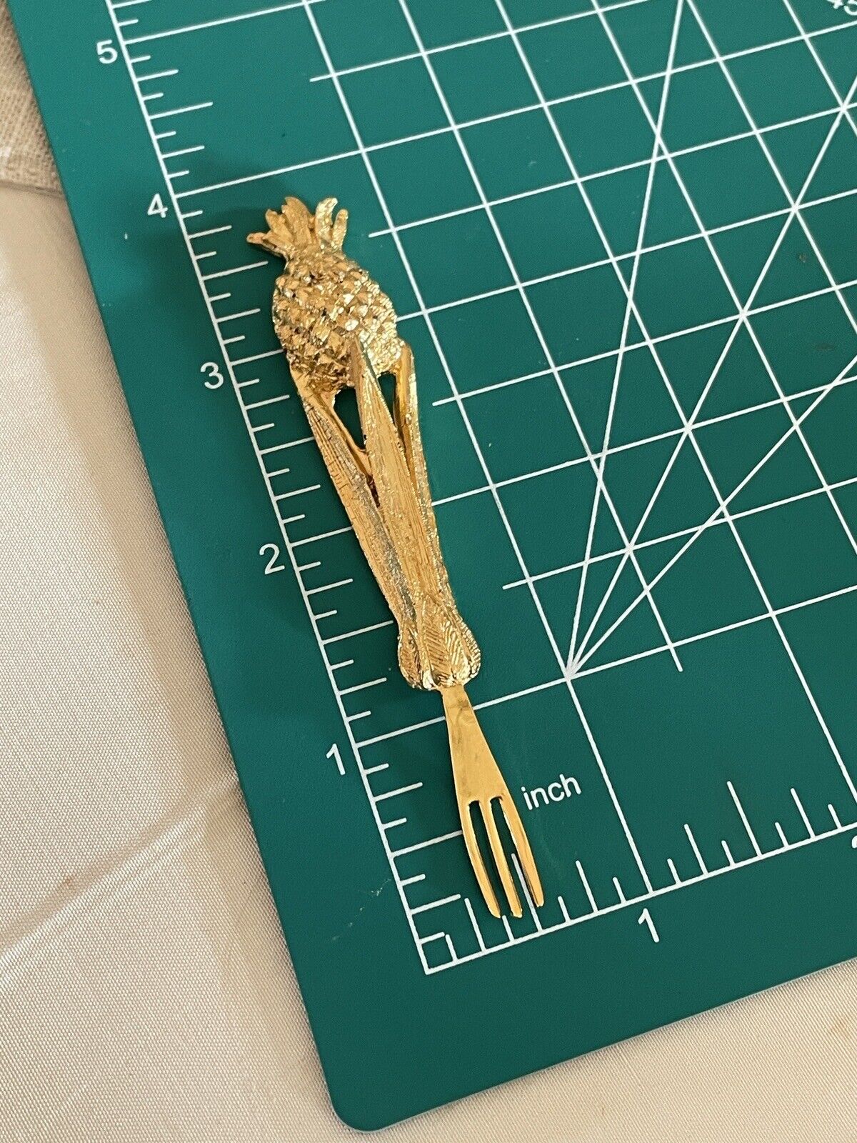Vintage Canapé Fork Set 24kt Gold Plated Janis Collection 6 Pineapple Design