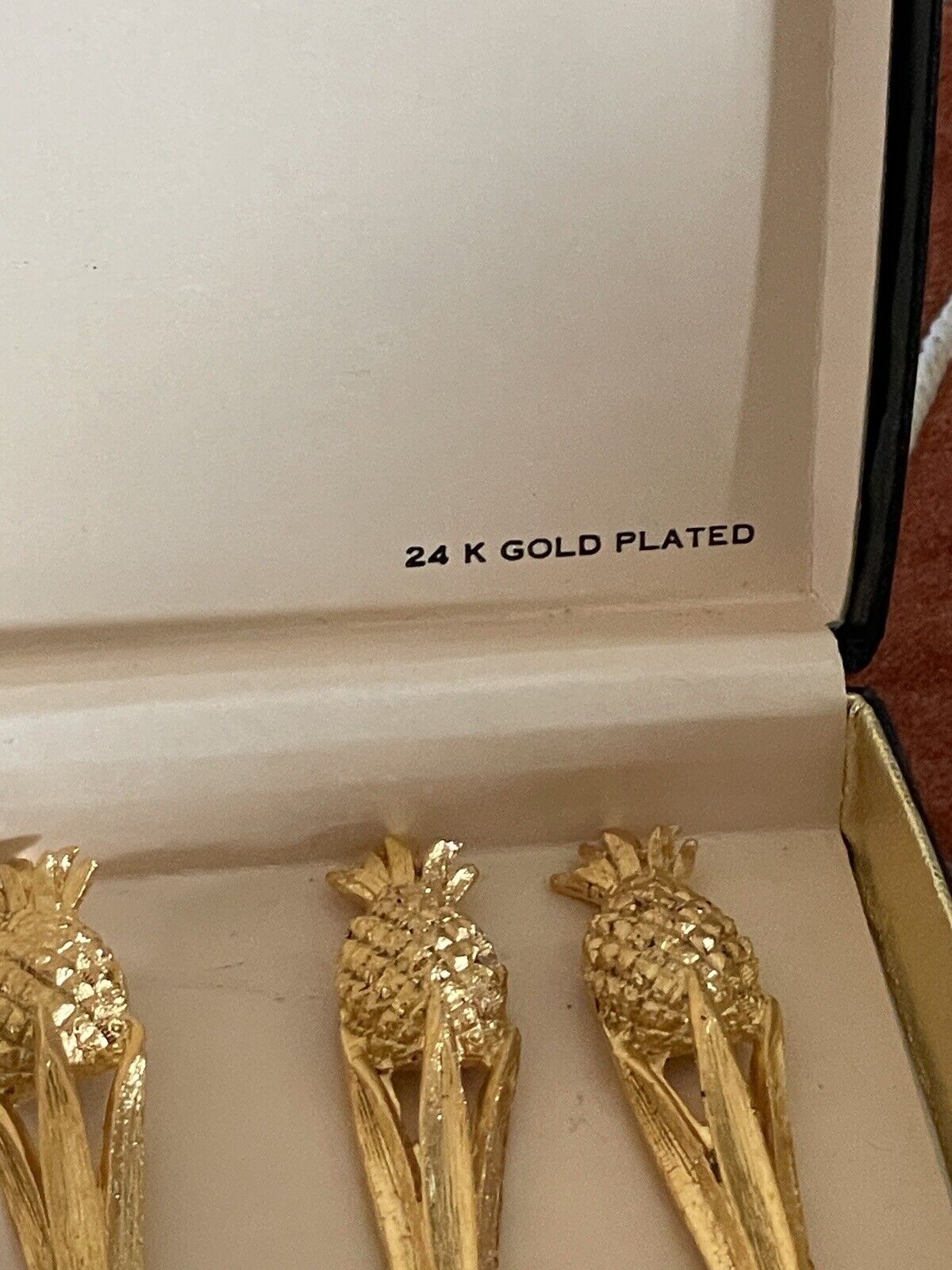 Vintage Canapé Fork Set 24kt Gold Plated Janis Collection 6 Pineapple Design