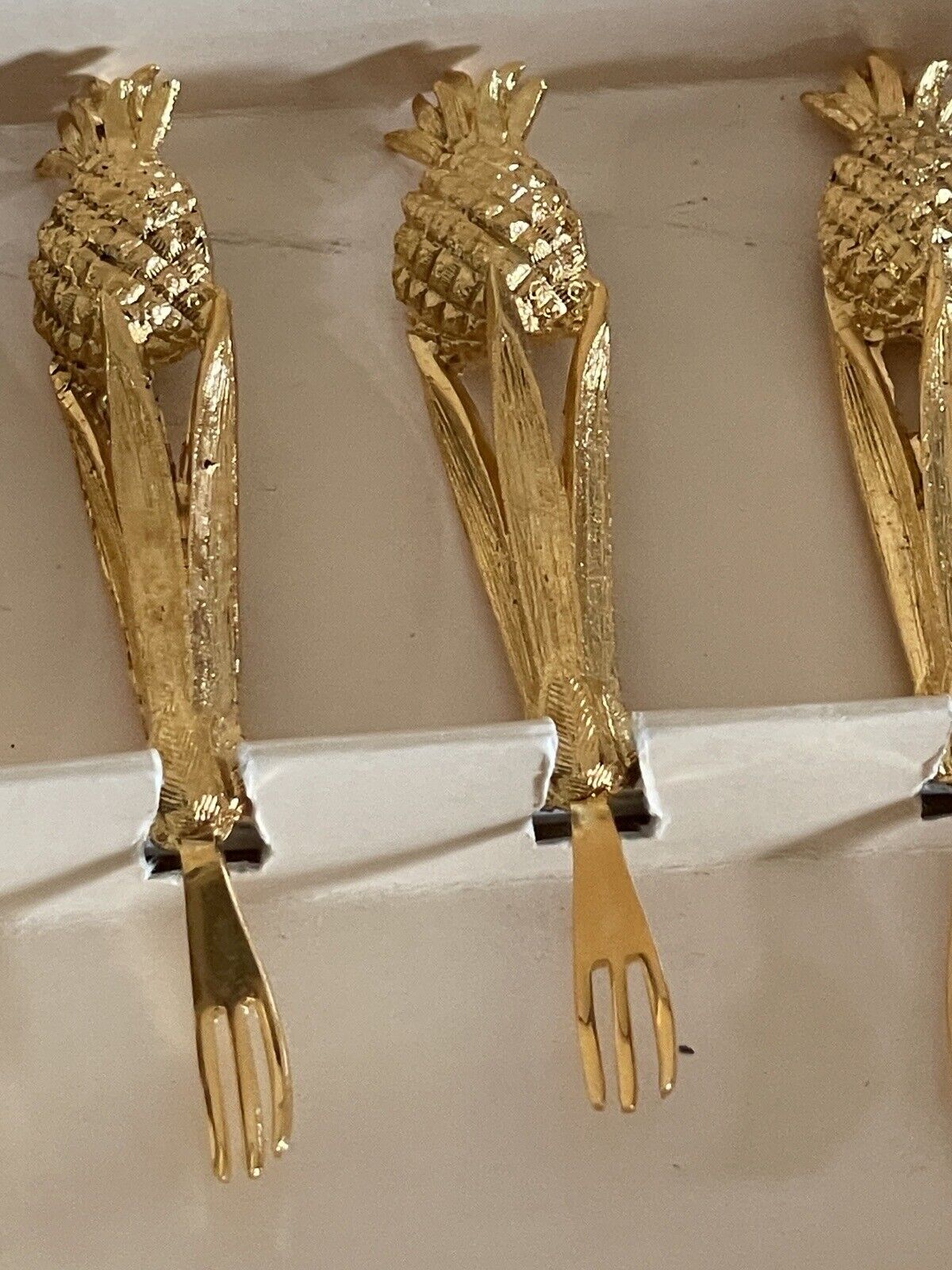 Vintage Canapé Fork Set 24kt Gold Plated Janis Collection 6 Pineapple Design