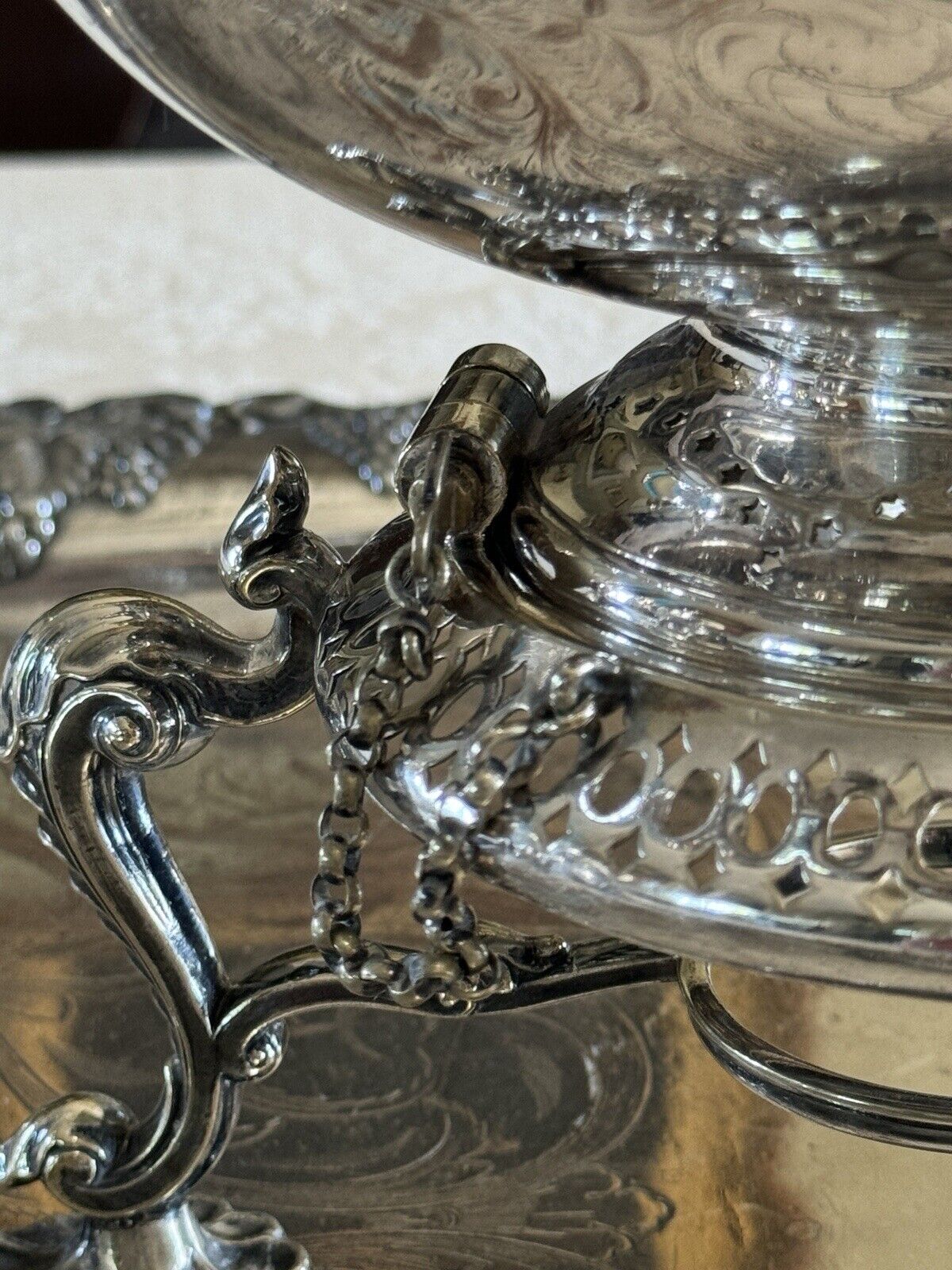 Antique James Dixon & Sons Tilting Tea Pot Silverplate Monogram XXLARGE