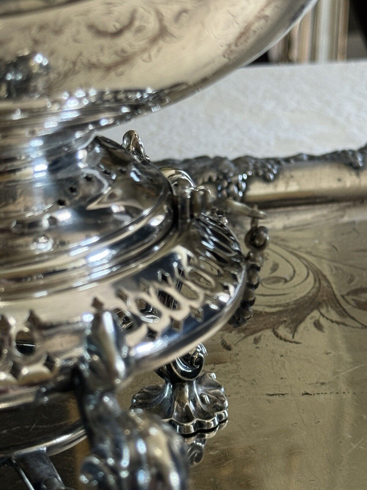 Antique James Dixon & Sons Tilting Tea Pot Silverplate Monogram XXLARGE