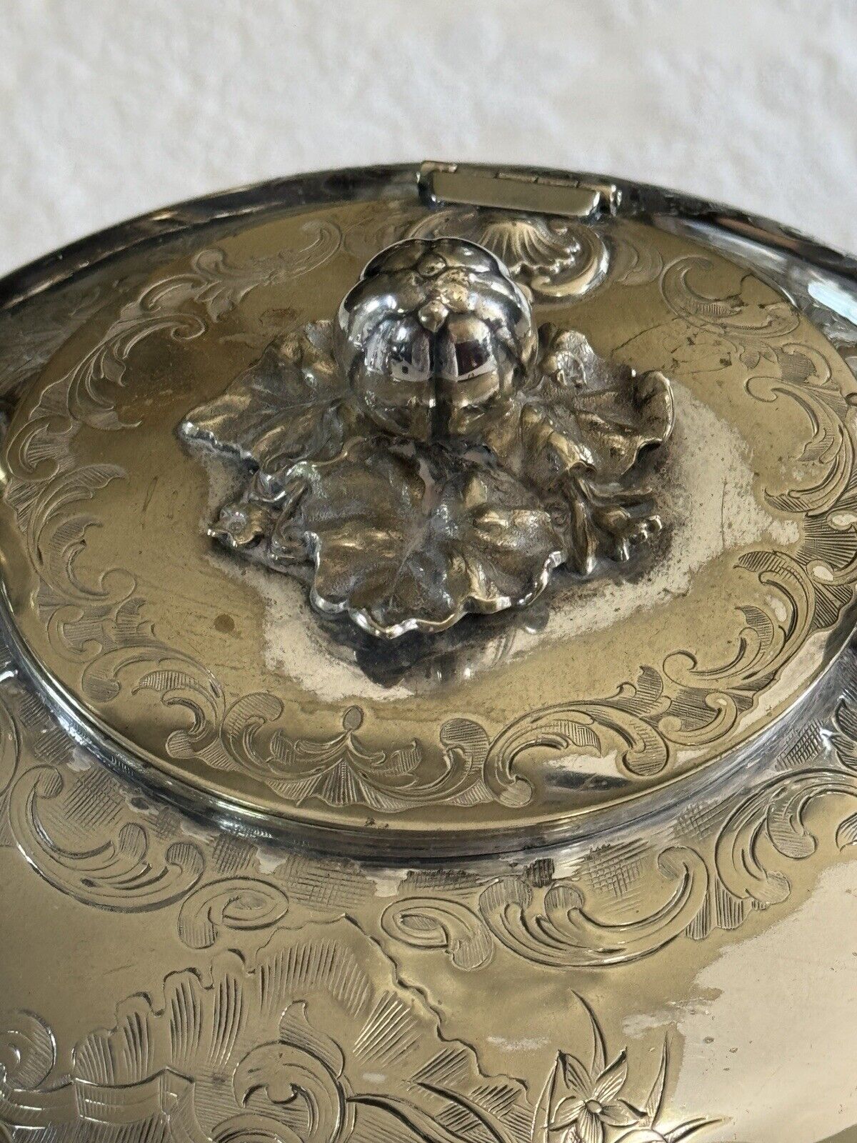 Antique James Dixon & Sons Tilting Tea Pot Silverplate Monogram XXLARGE