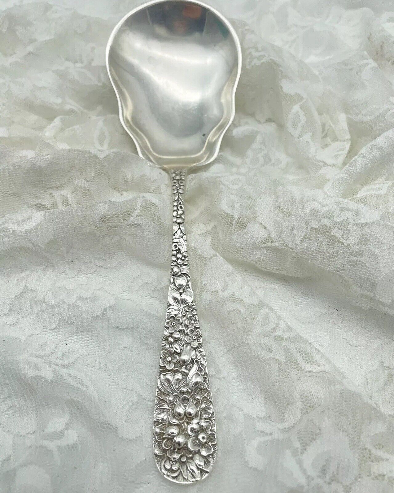 Vintage Stieff Rose Flatware Sterling Silver .925 Salad SERVING Spoon 8"