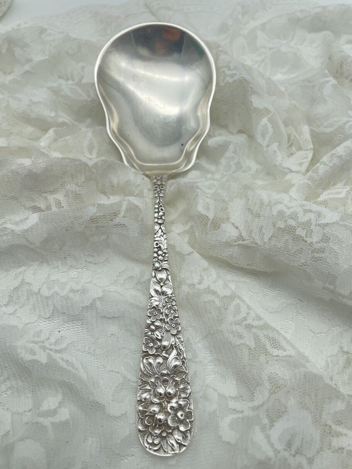 Vintage Stieff Rose Flatware Sterling Silver .925 Salad SERVING Spoon 8"