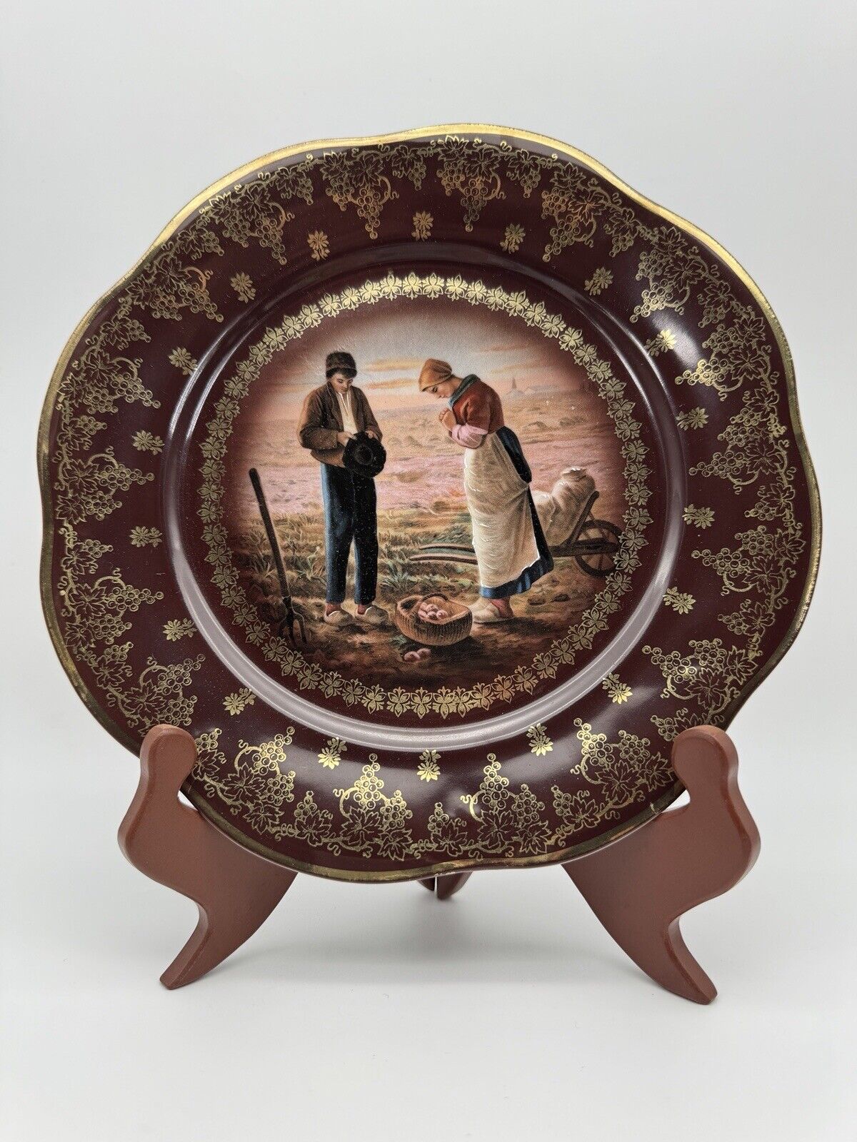 Antique Zeh Scherzer & Co Bavarian Porcelain Plate Woman Praying & Farming Scene