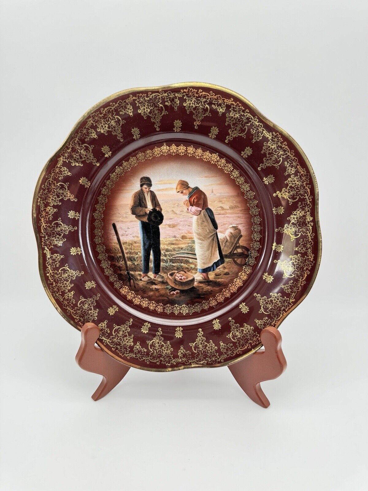 Antique Zeh Scherzer & Co Bavarian Porcelain Plate Woman Praying & Farming Scene