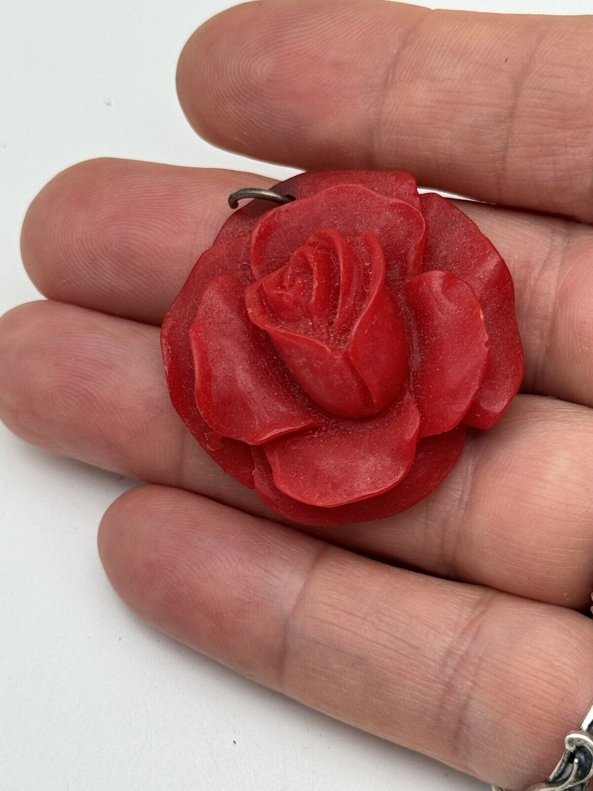 Vintage Red Early Plastic Celluloid Rose Pendant