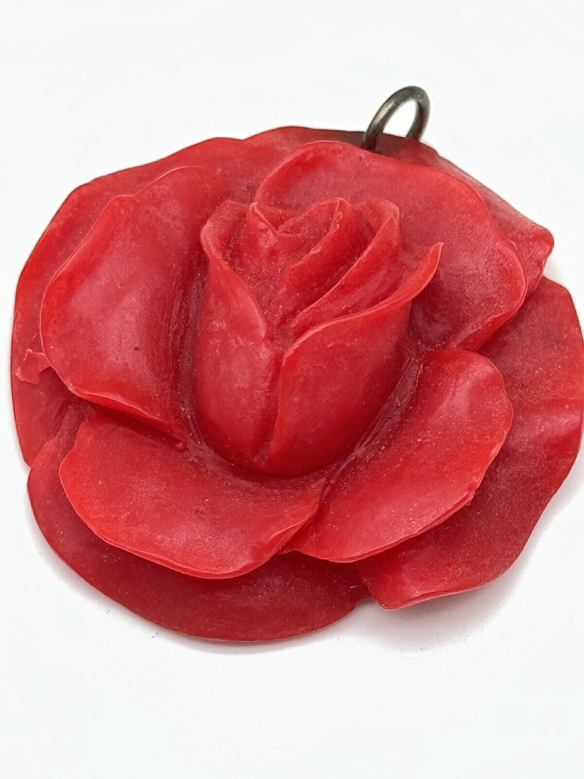 Vintage Red Early Plastic Celluloid Rose Pendant
