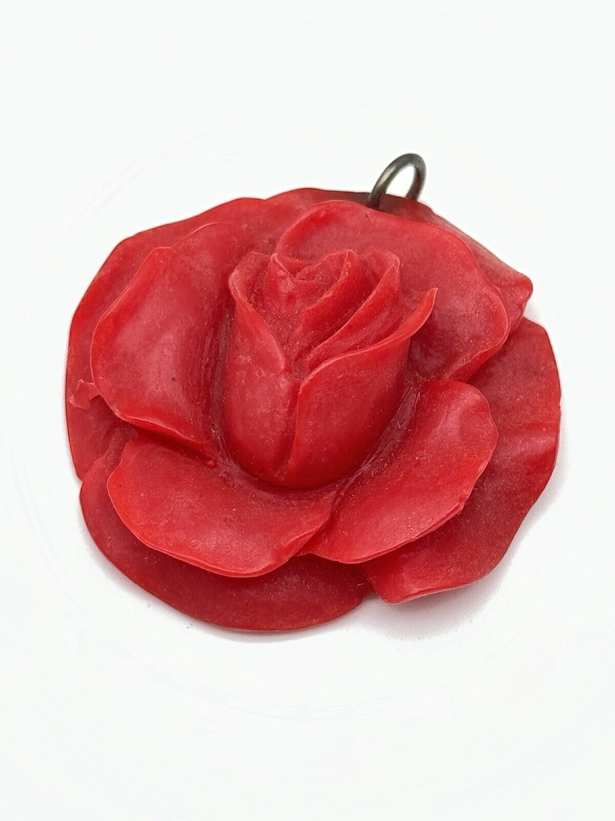 Vintage Red Early Plastic Celluloid Rose Pendant