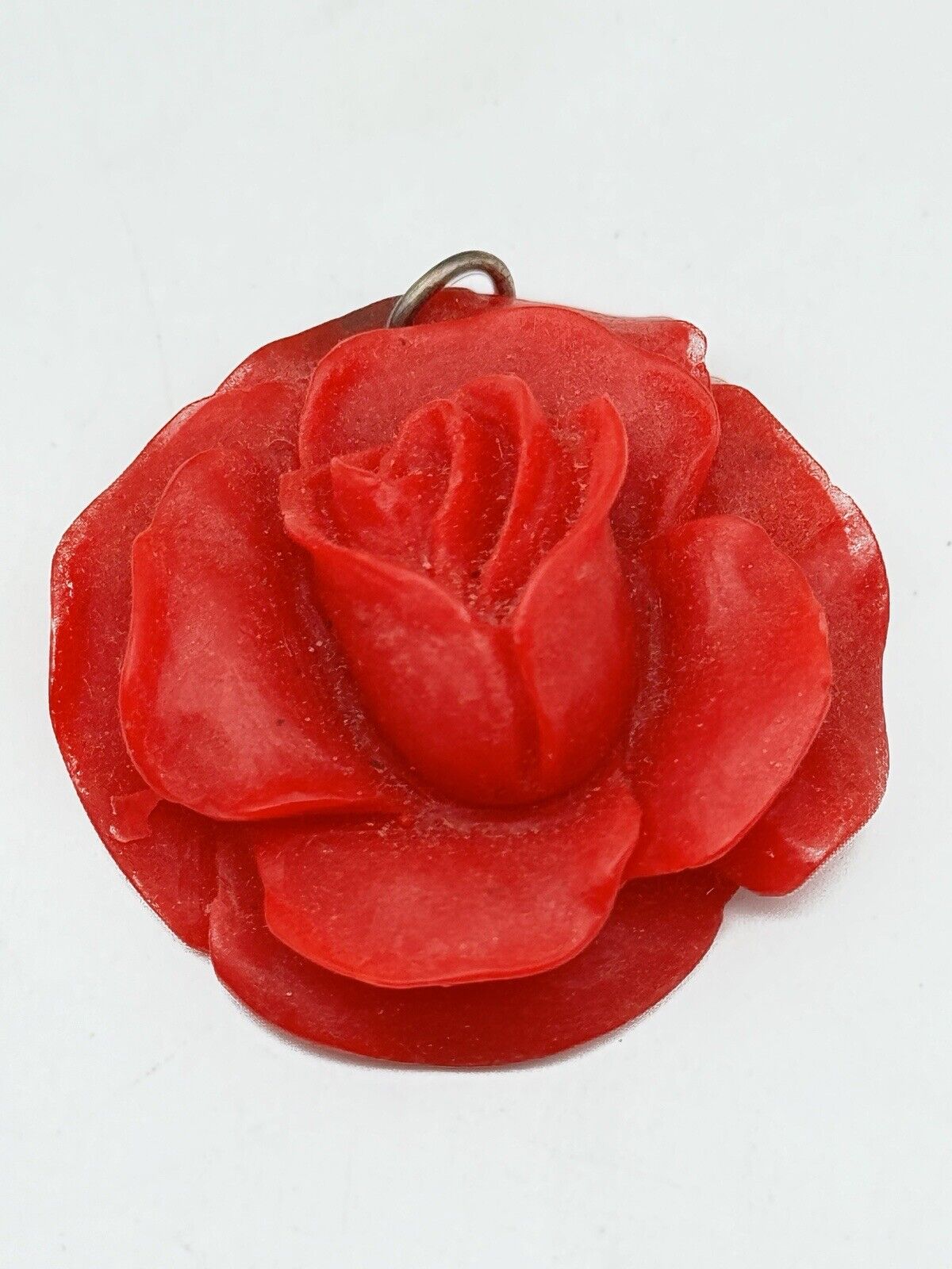 Vintage Red Early Plastic Celluloid Rose Pendant