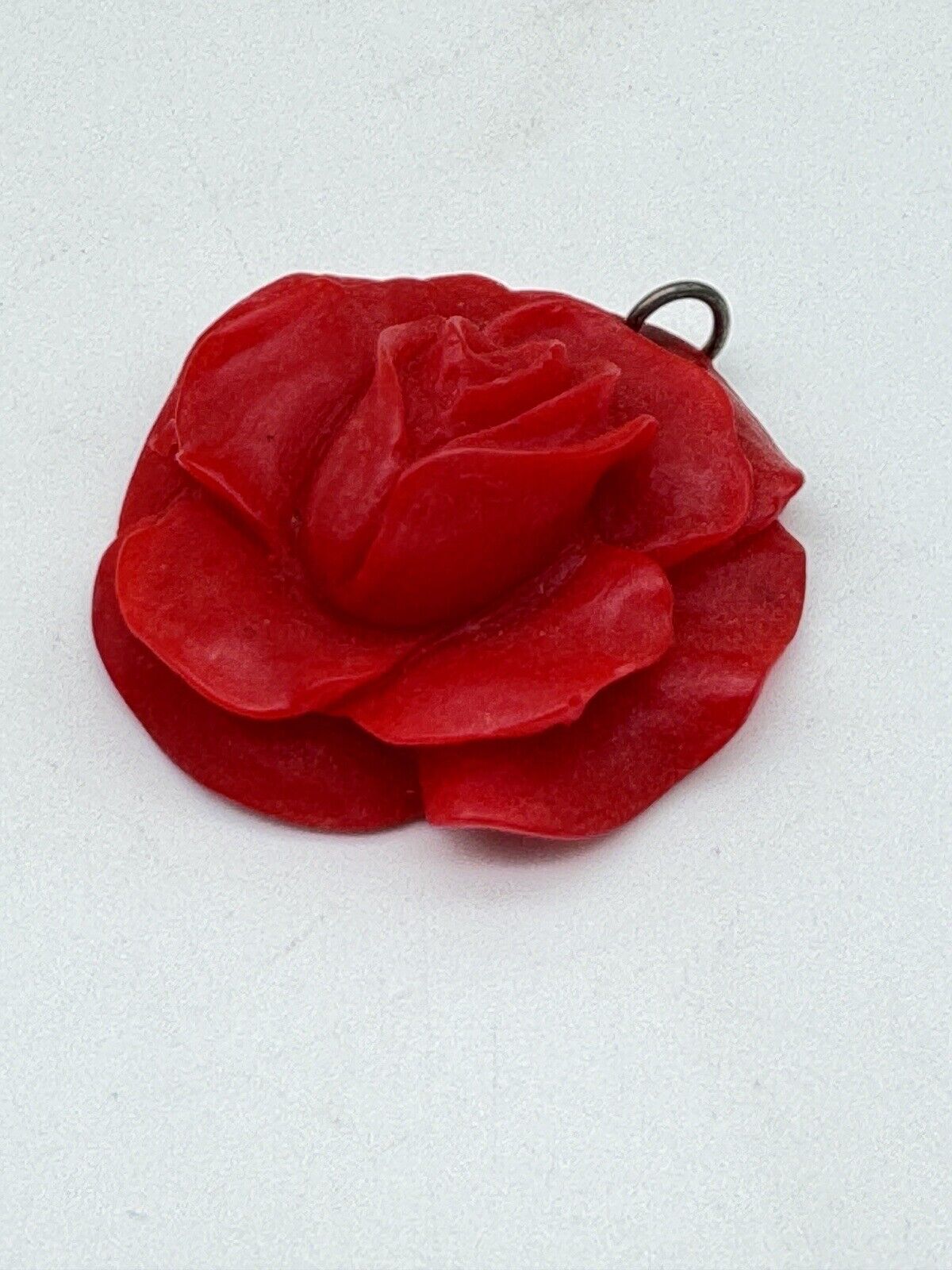 Vintage Red Early Plastic Celluloid Rose Pendant