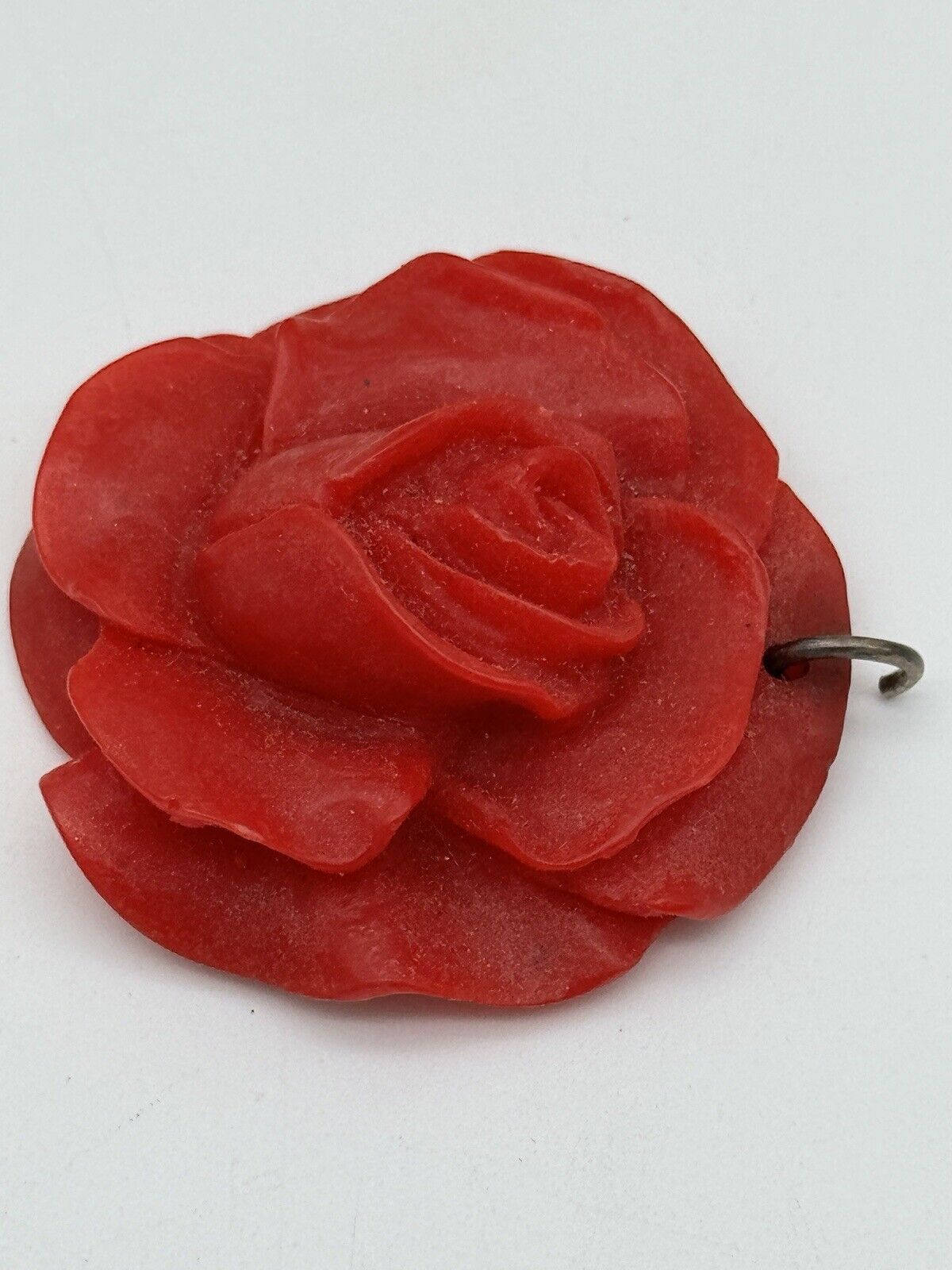 Vintage Red Early Plastic Celluloid Rose Pendant
