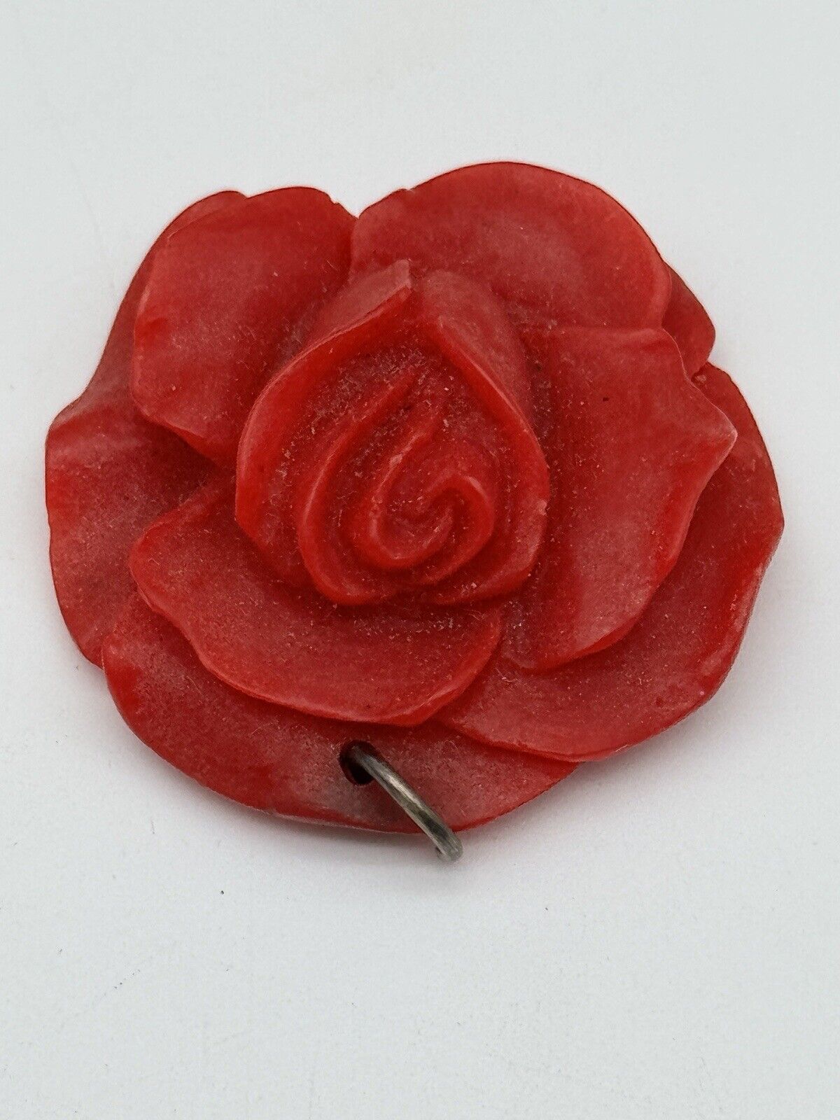 Vintage Red Early Plastic Celluloid Rose Pendant