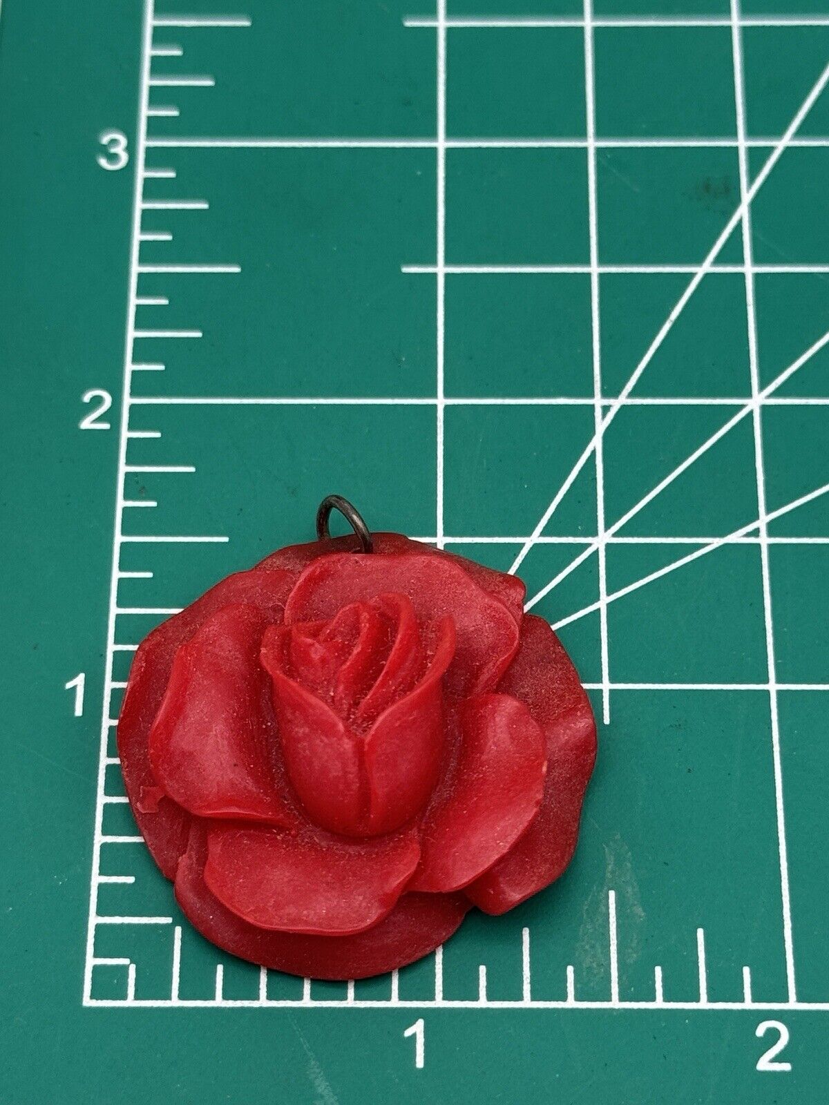 Vintage Red Early Plastic Celluloid Rose Pendant