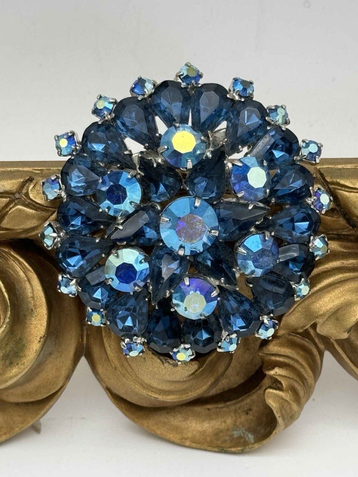 Vintage Royal Blue Rhinestone With AB Accents 2” Unsigned