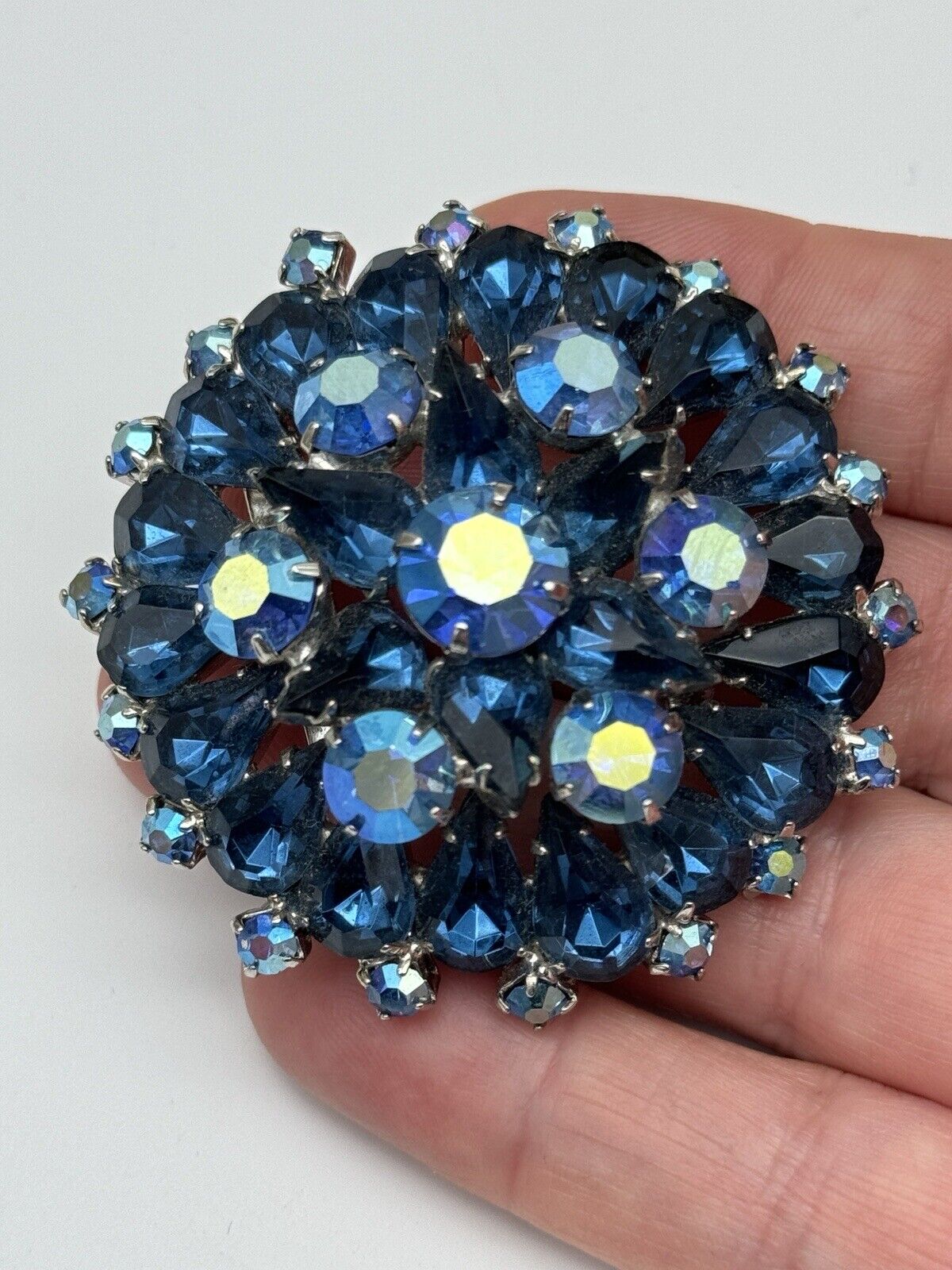 Vintage Royal Blue Rhinestone With AB Accents 2” Unsigned