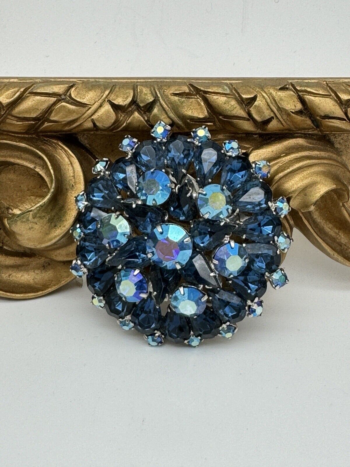 Vintage Royal Blue Rhinestone With AB Accents 2” Unsigned