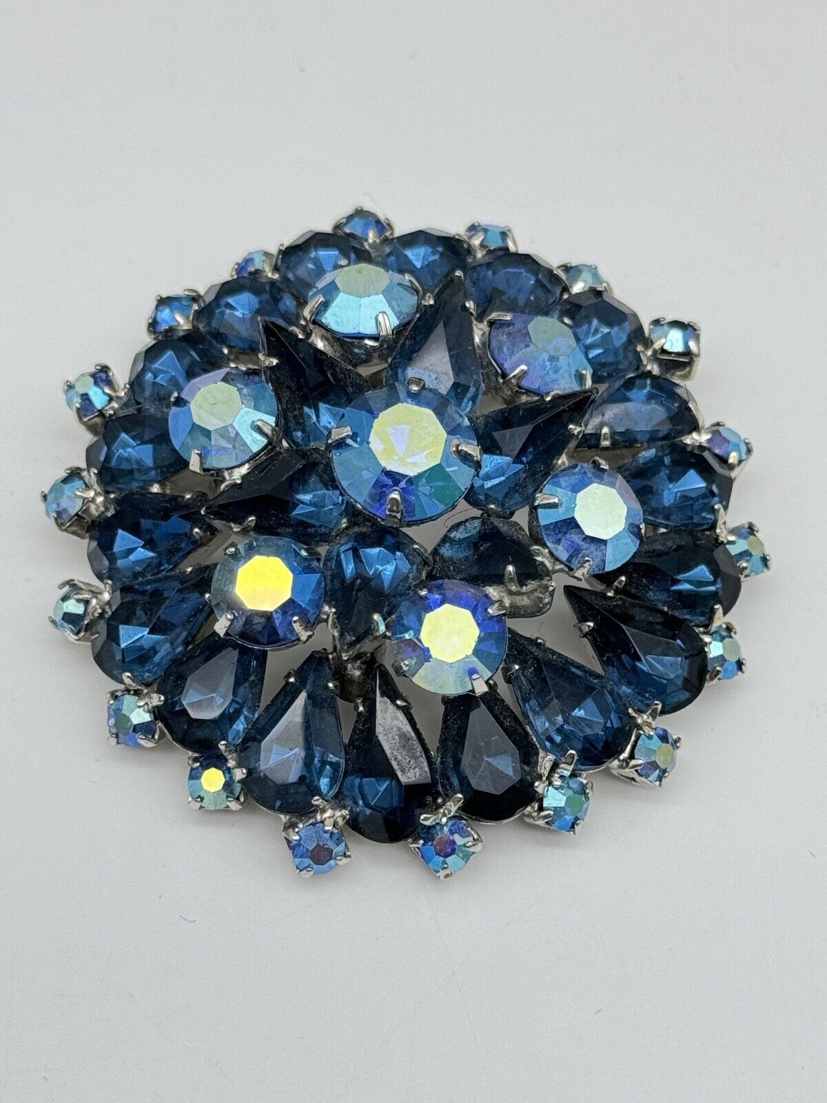 Vintage Royal Blue Rhinestone With AB Accents 2” Unsigned