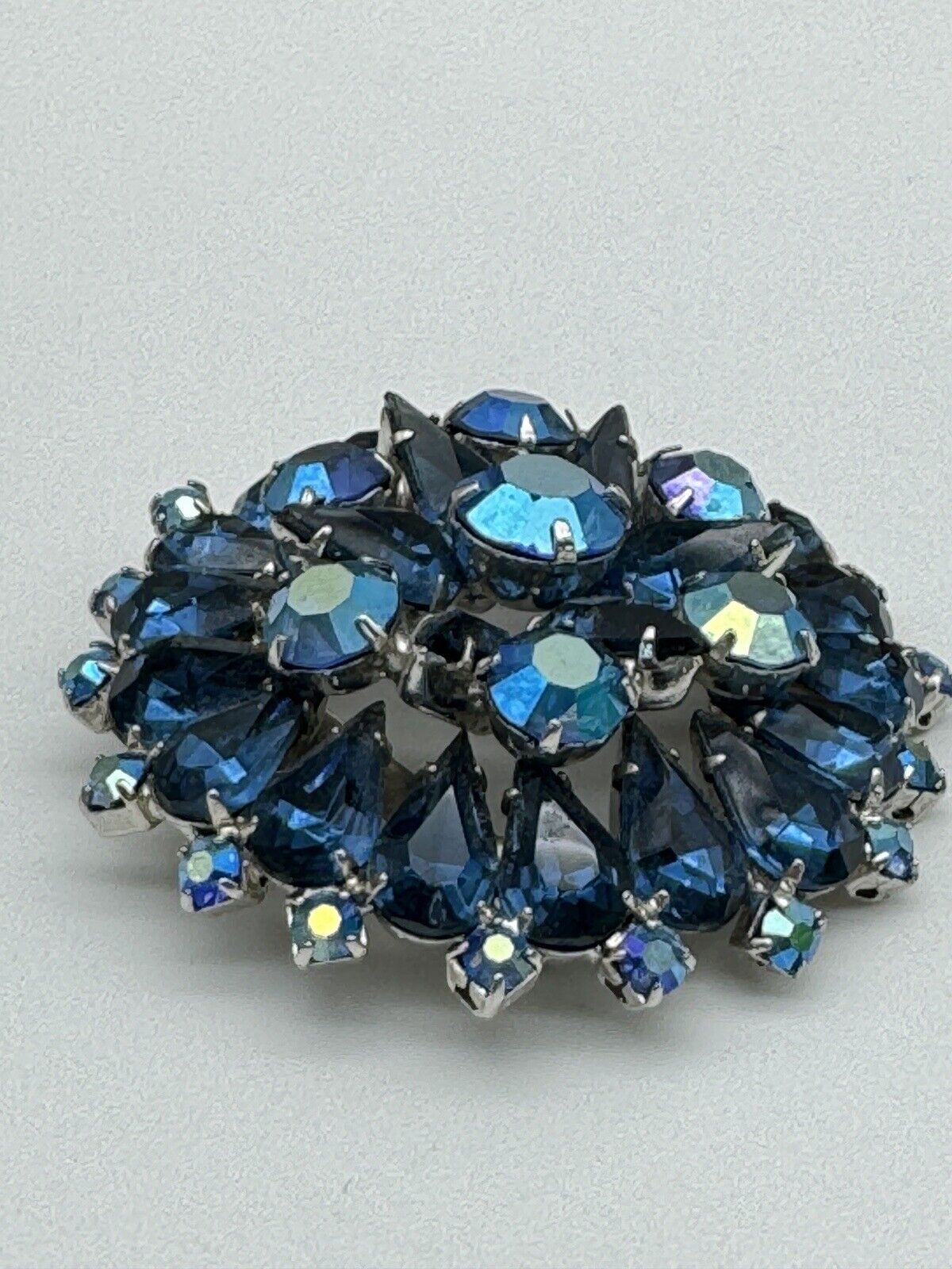 Vintage Royal Blue Rhinestone With AB Accents 2” Unsigned