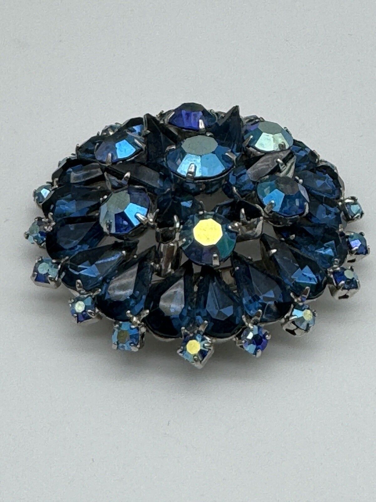 Vintage Royal Blue Rhinestone With AB Accents 2” Unsigned