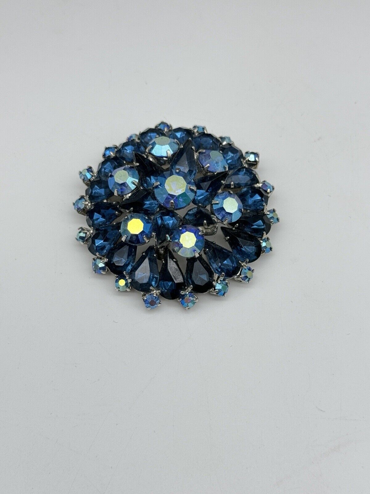 Vintage Royal Blue Rhinestone With AB Accents 2” Unsigned