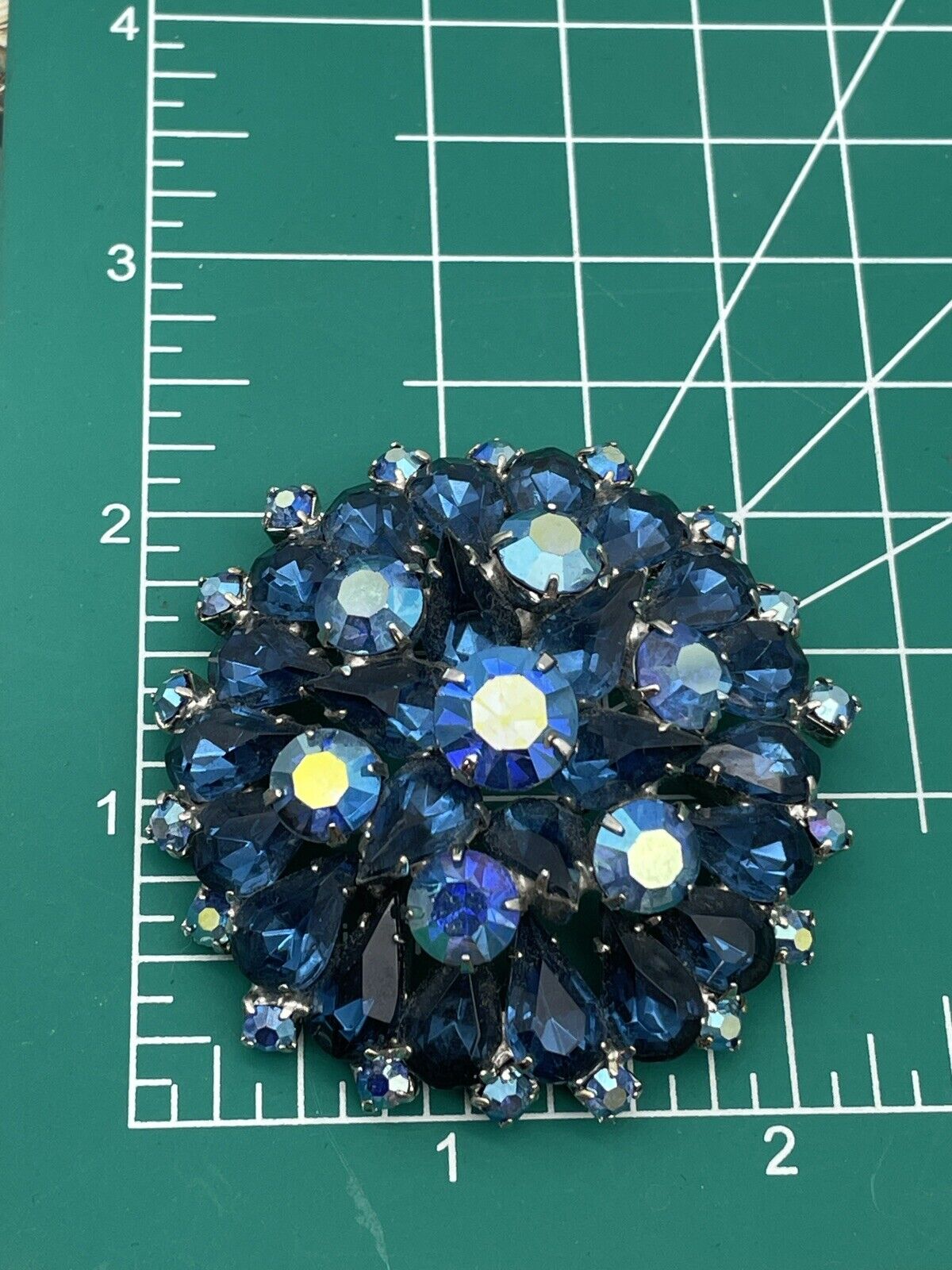 Vintage Royal Blue Rhinestone With AB Accents 2” Unsigned