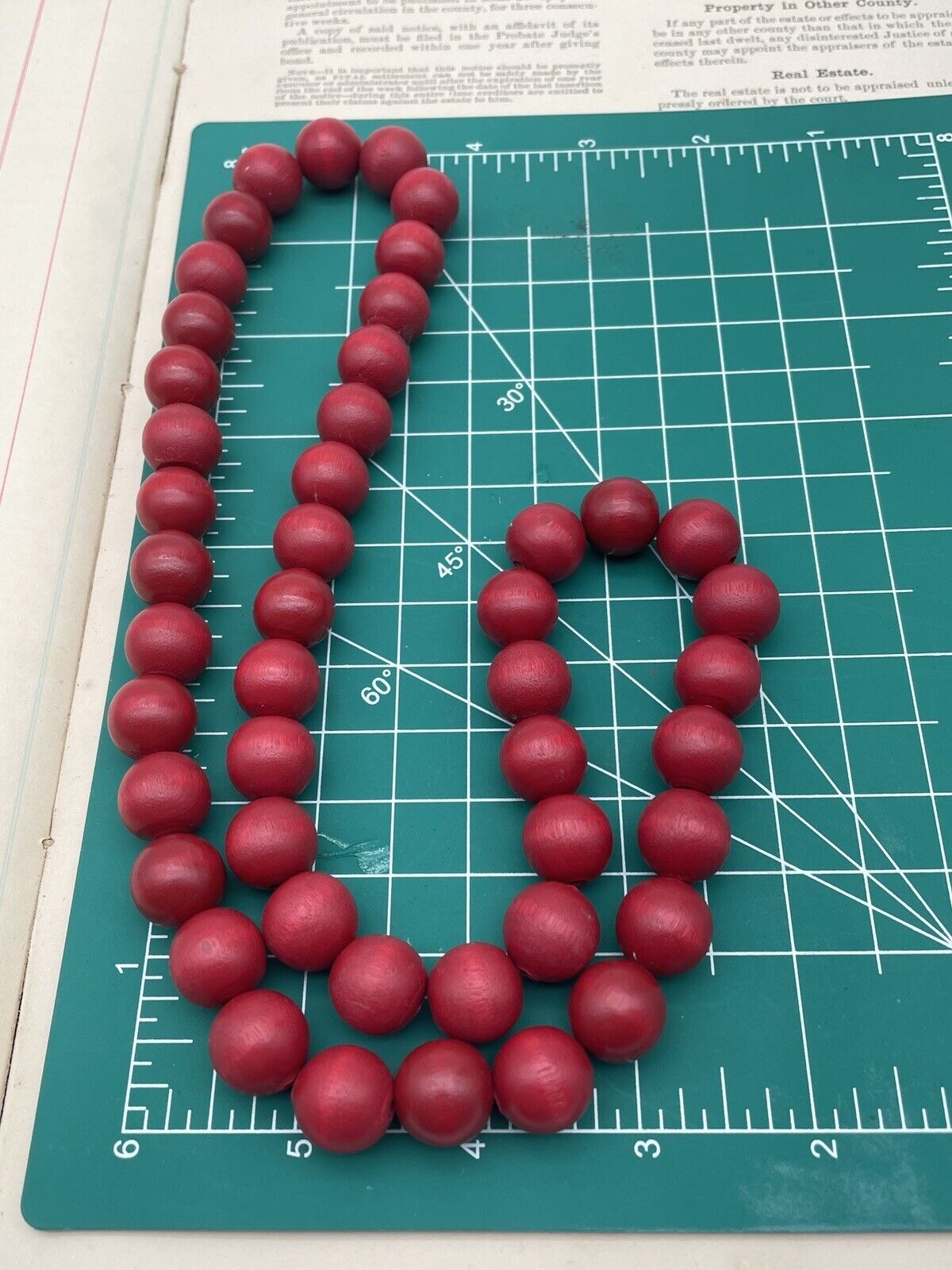 Wooden Red Bead Necklace Closed Circa 12.5” VINTAGE