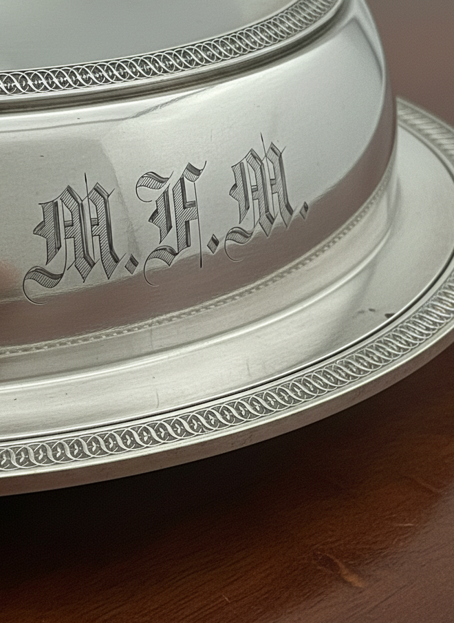 Silverplate Lidded Server/Entrée Dish Monogrammed Detachable Handle ESTATE FIND