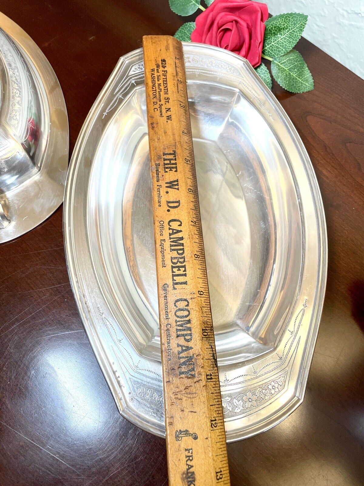 Antique Lidded Silverplate Edwardian Entree Dish Monogrammed Chased COMMUNITY