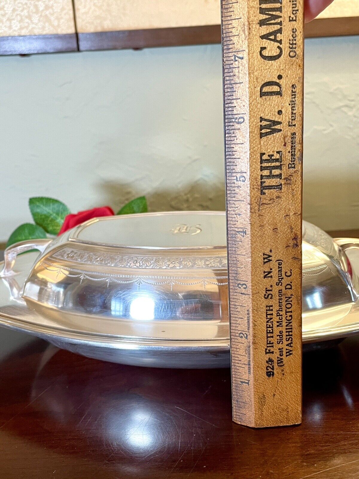 Antique Lidded Silverplate Edwardian Entree Dish Monogrammed Chased COMMUNITY