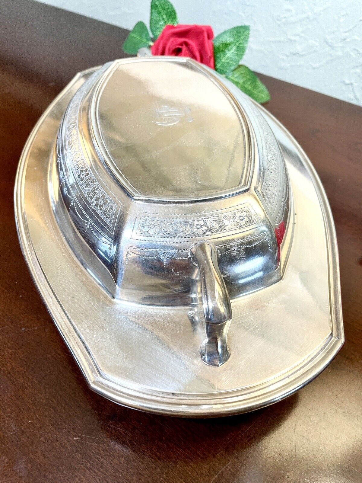 Antique Lidded Silverplate Edwardian Entree Dish Monogrammed Chased COMMUNITY