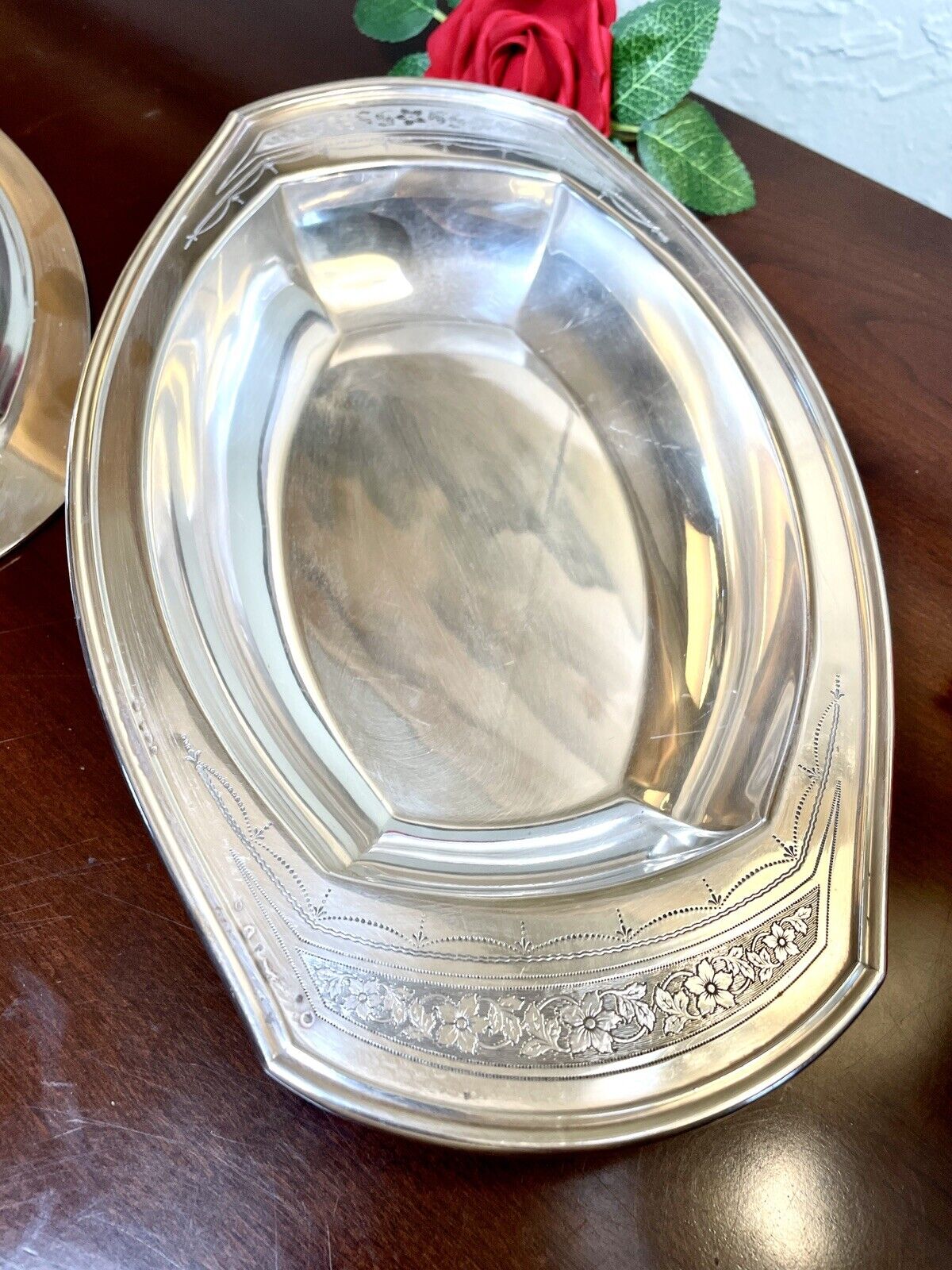 Antique Lidded Silverplate Edwardian Entree Dish Monogrammed Chased COMMUNITY