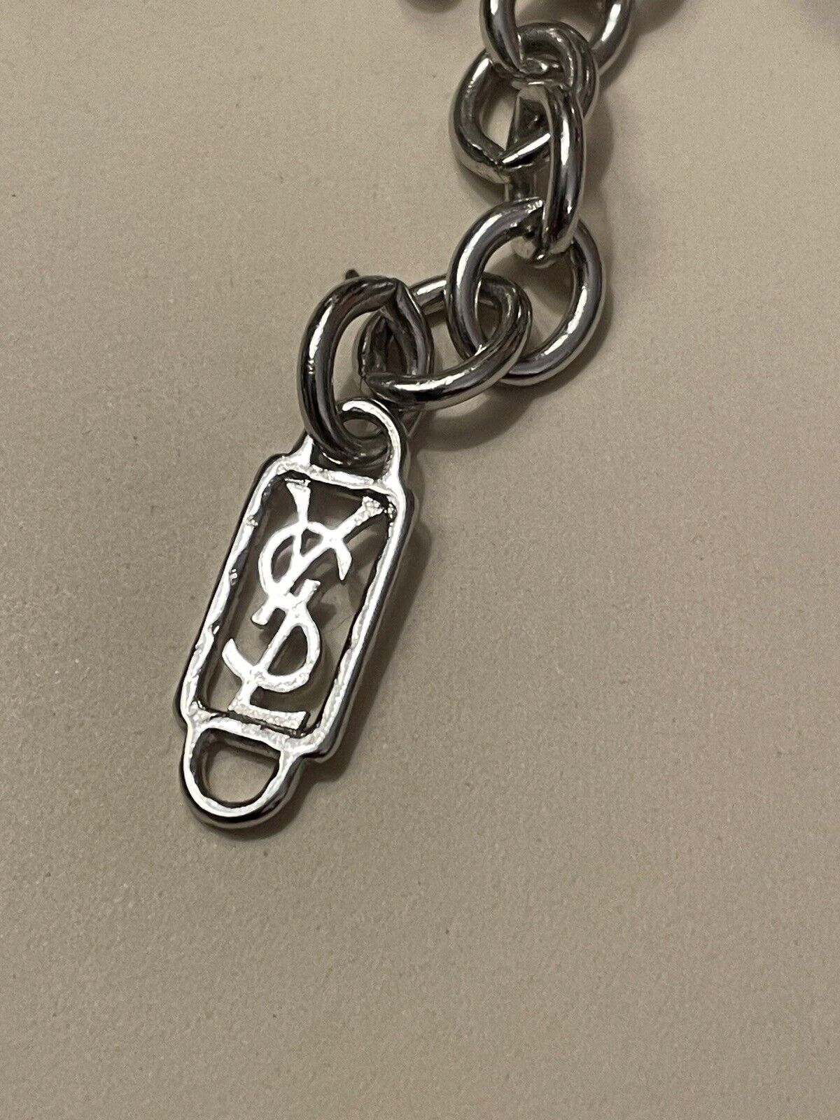 YSL Yves Saint Laurent Necklace Enamel Slide Silver Love Knot Beaded Signed